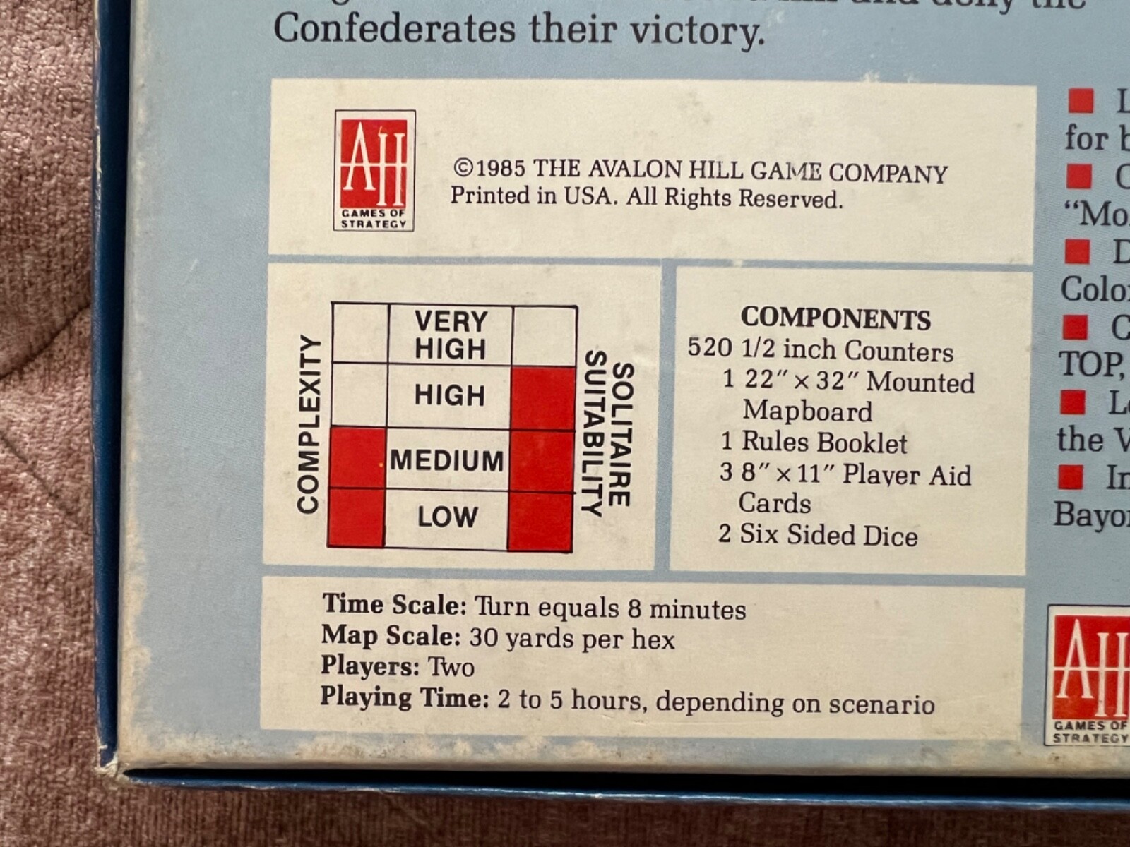 Devils Den American Civil War Game by The Avalon Hill Game Company 1985