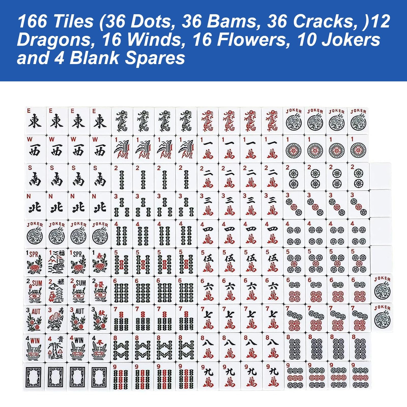 ZGME American Mahjong Set,166 White Tiles with Blue Bag and 1 inch, Deep