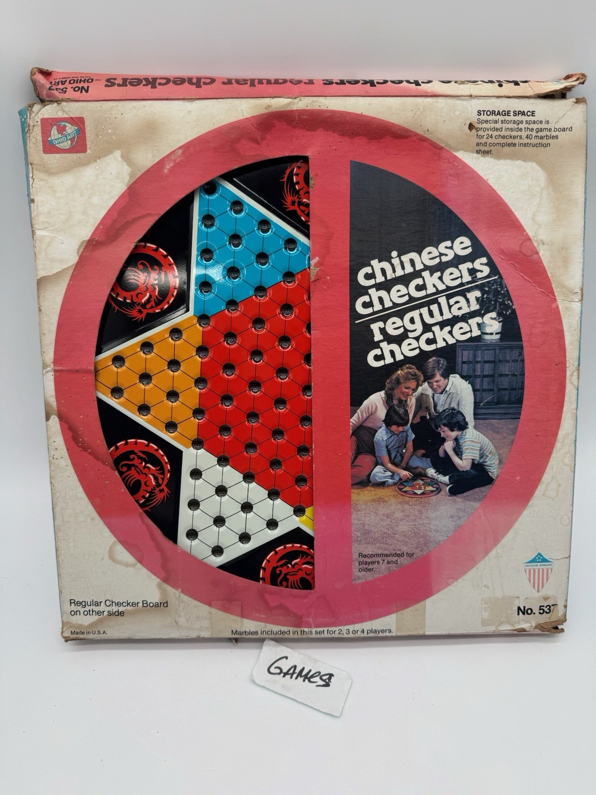 VINTAGE BOXED BOARD GAME CHINESE CHECKERS REGULAR CHECKERS OHIO ART 537 2 IN 1