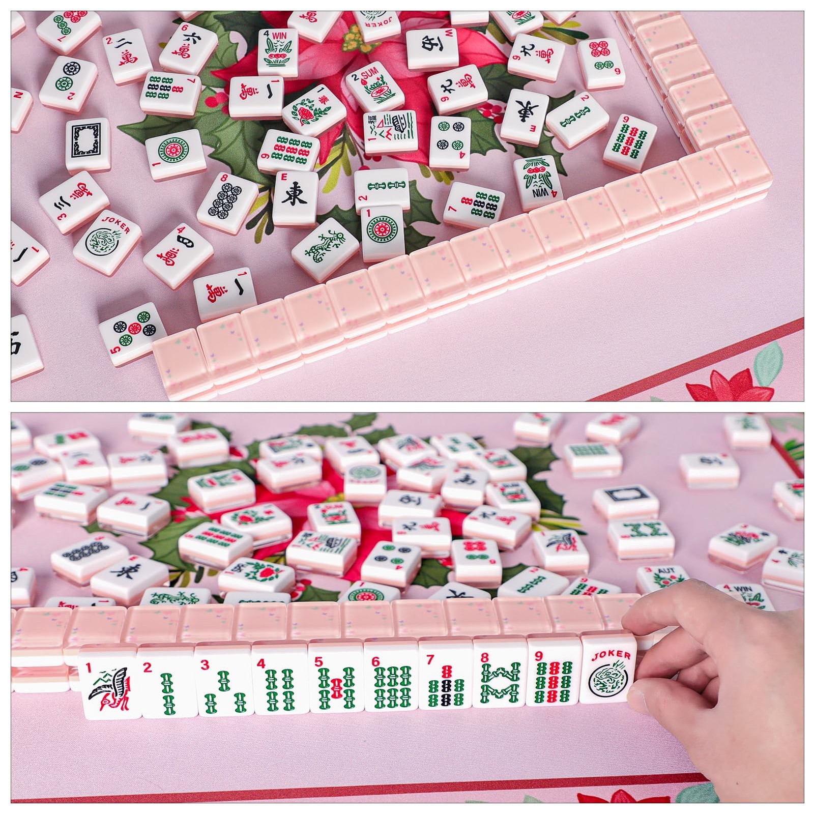 TIASUSAN American Mahjong Tile Set with 166 Quality Acrylic Tiles (1.2″ Pink,…