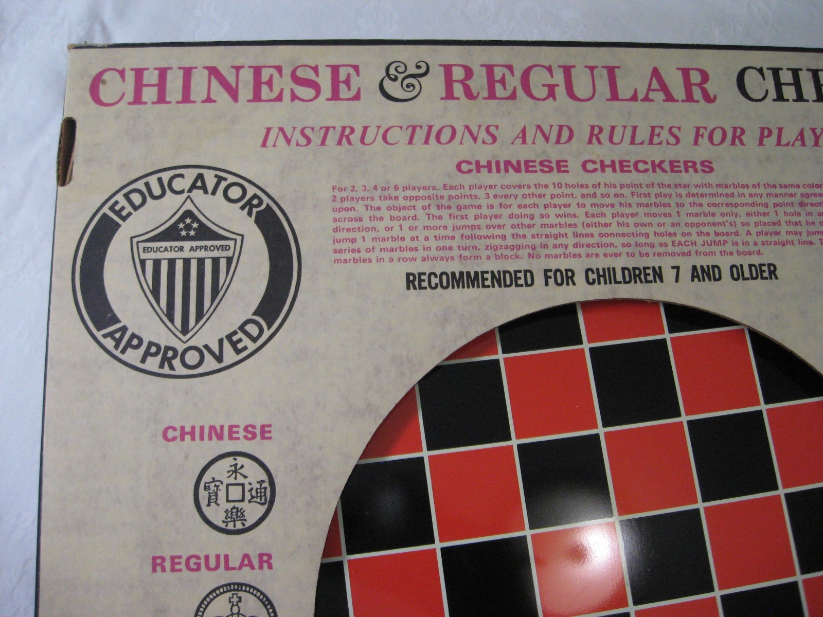Ohio Art metal tin litho board CHINESE & REGULAR CHECKERS – complete w/ box