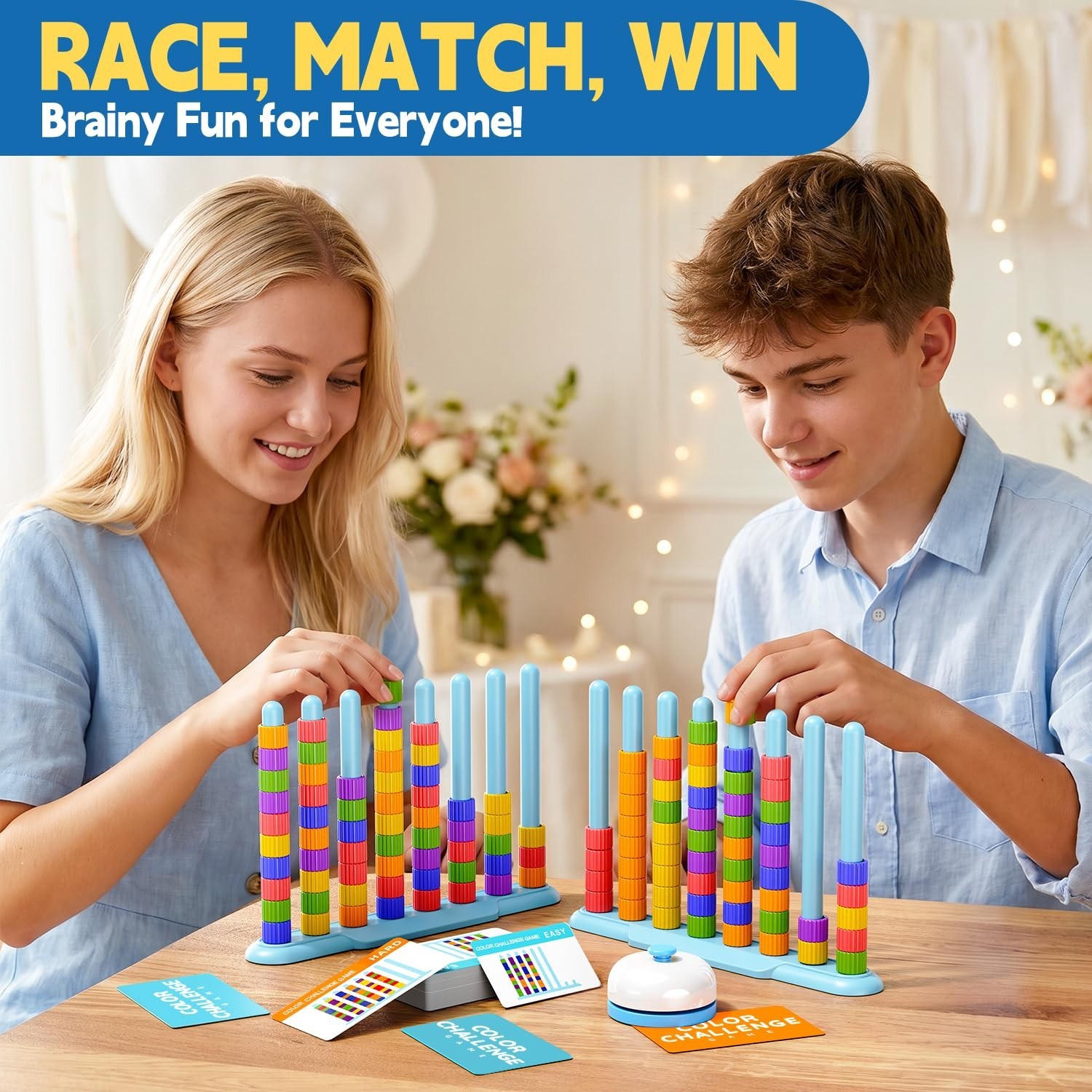 Color Matching Puzzle Game – 2 Pack Family Fun, Stacking Game for Kids & Adults,