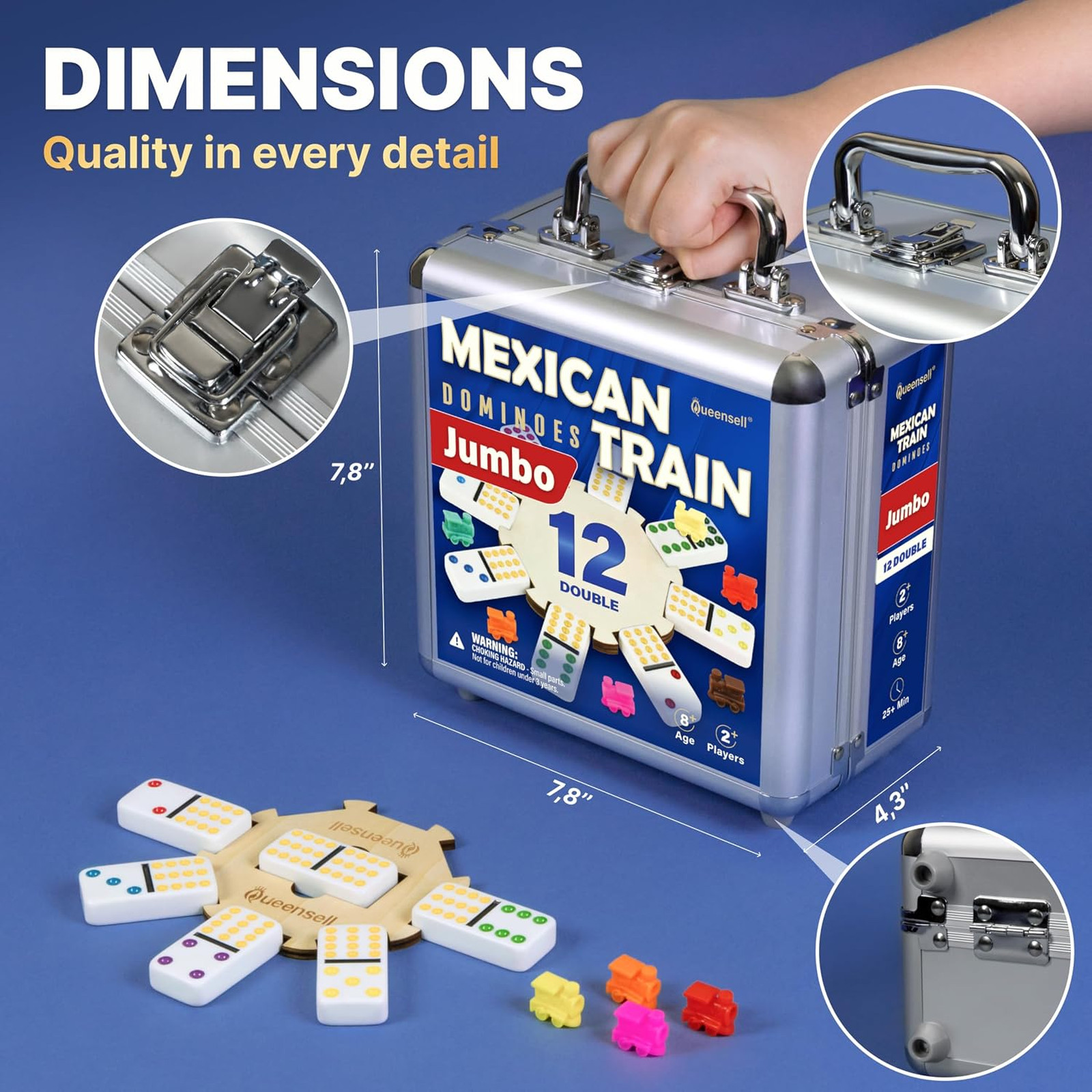Mexican Train Dominoes Set with Jumbo Tiles – Double 12 Dominoes Set for Adults