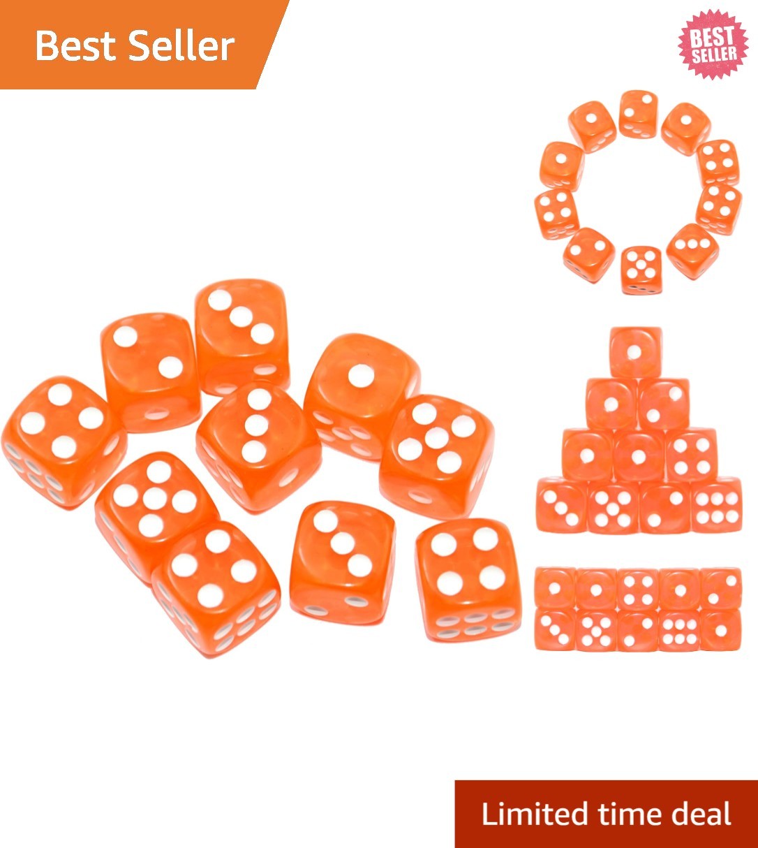 10-Pack 16mm Transparent D6 Dice in Orange – Perfect for Tabletop Gaming