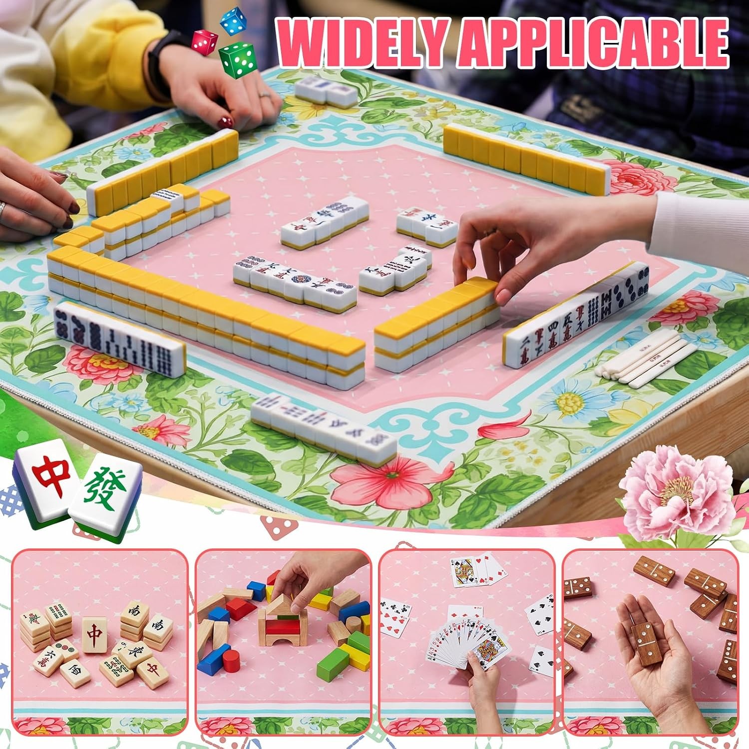 Floral Mahjong Table Covers 31.5″ x 31.5″ with Carrying Mahjong Mat for Table