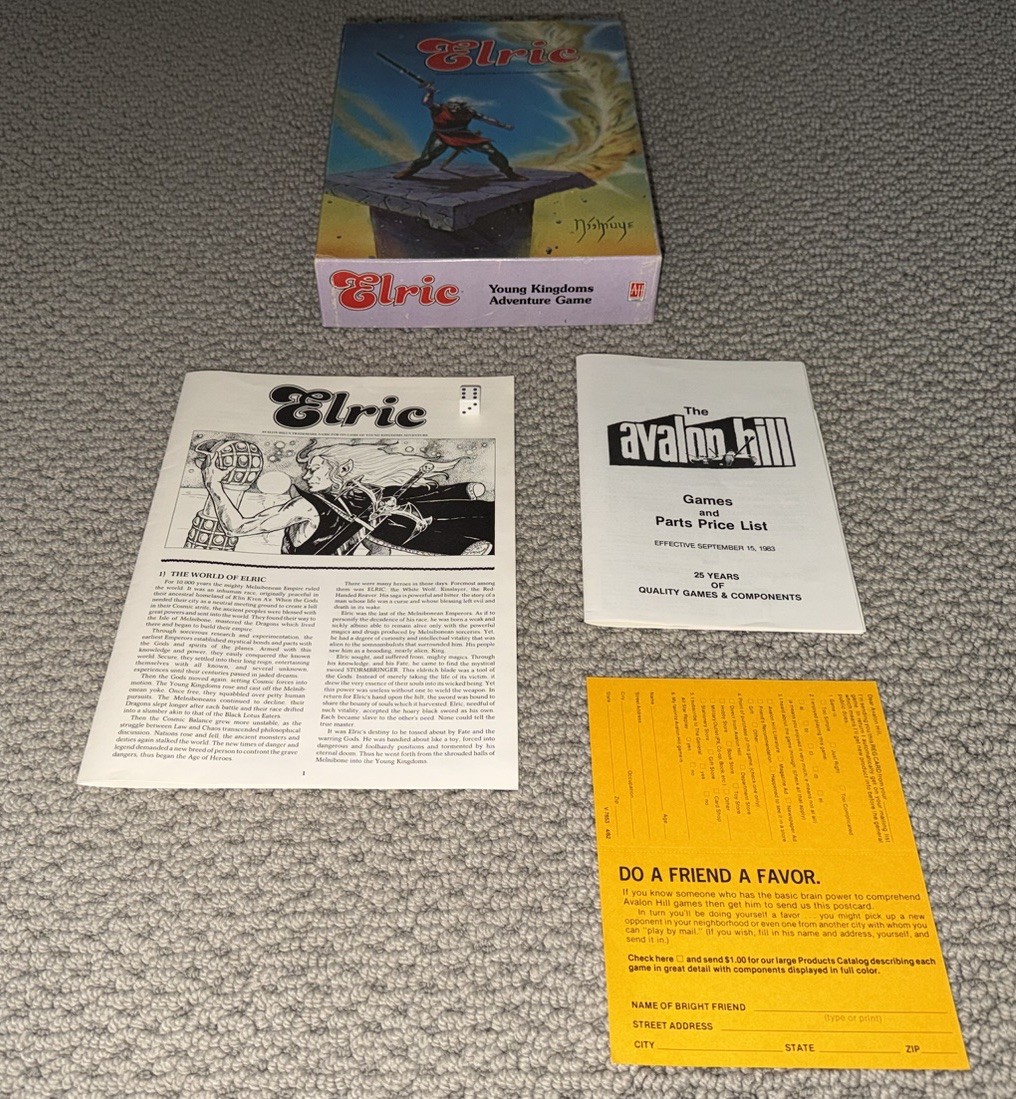 Elric Young Kingdoms Adventure Game | Avalon Hill | 1984 | UNPUNCHED!