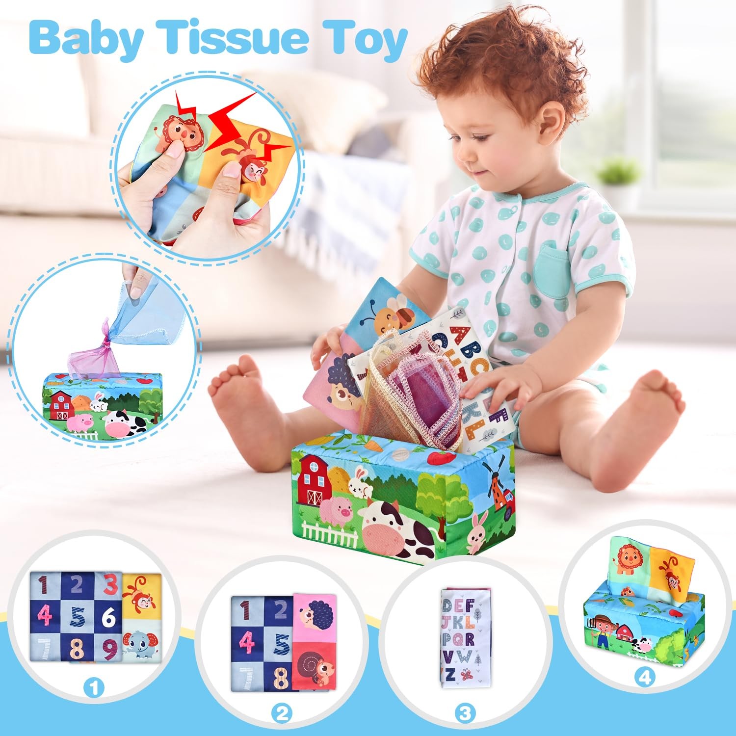 Baby Toys 6 In 1 Montessori Teething Stacking Blocks Farm Animals Multicolored