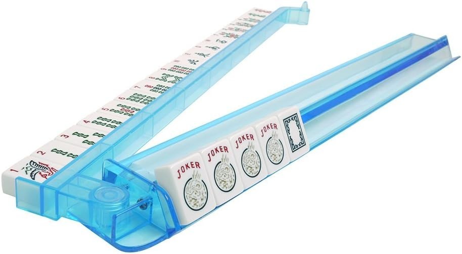 American Mah Jongg Set – 166 Melamine Tiles, 4 Racks, Blue Canvas Bag