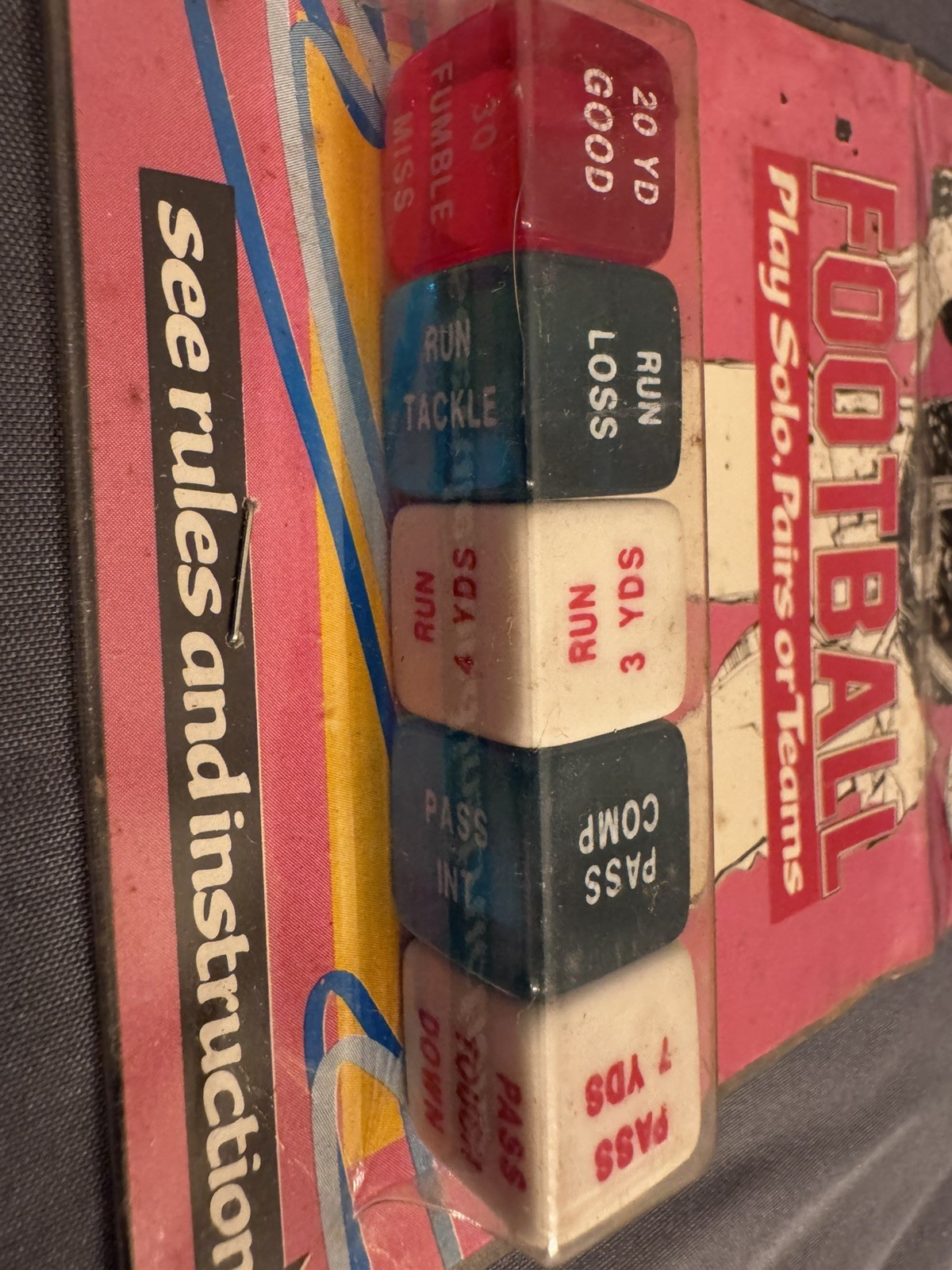 Sportzdice Football 5 Dice Set Game by Tevele 1986 (Pg59E)