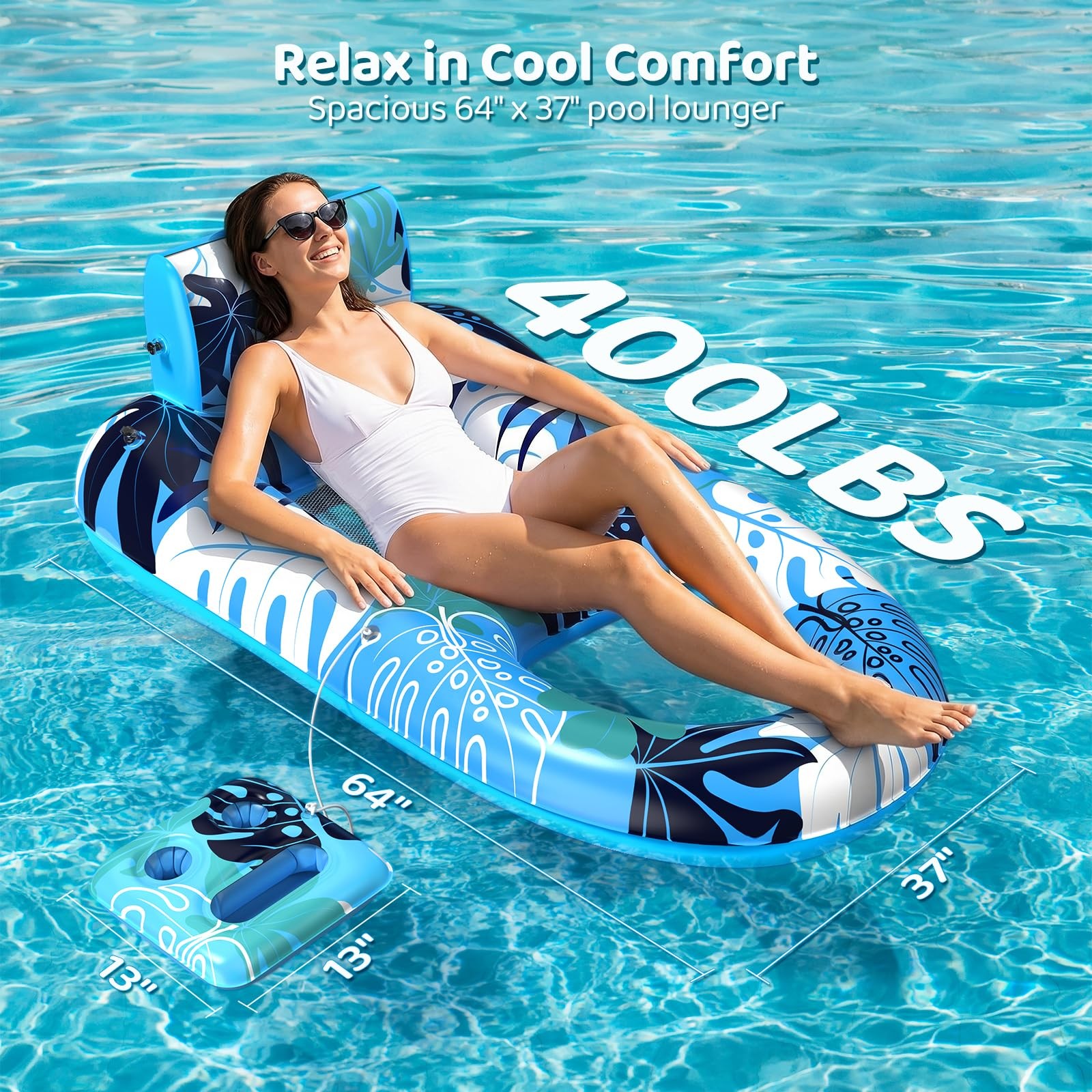 Pool Floats 2 Pack Extra Large 64 x37 Inflatable Lounger Blue Pink Heavy Duty