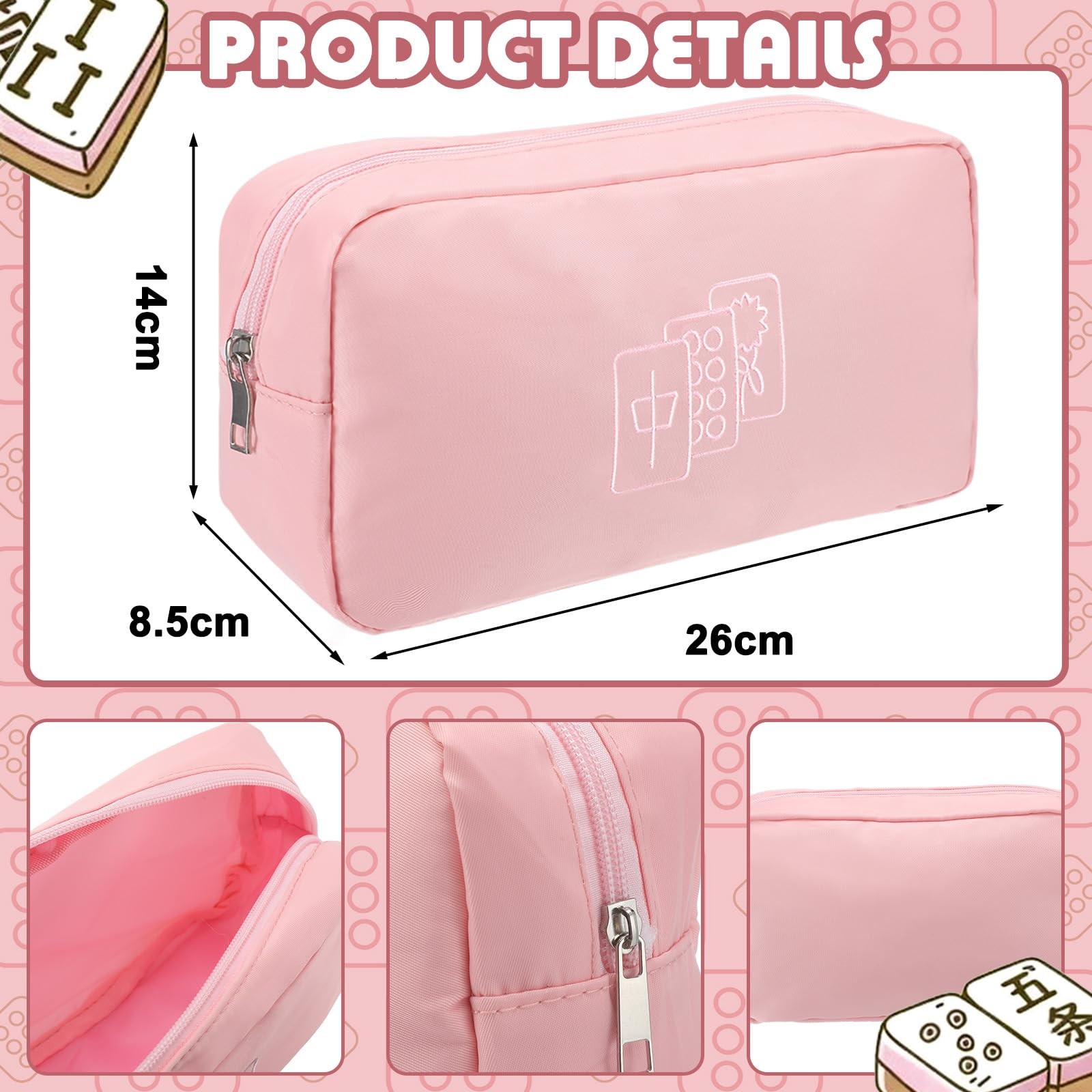 3 Pcs Empty Mahjong Tile Bags with Zipper Set Embroidered Mahjong Canvas Carr…