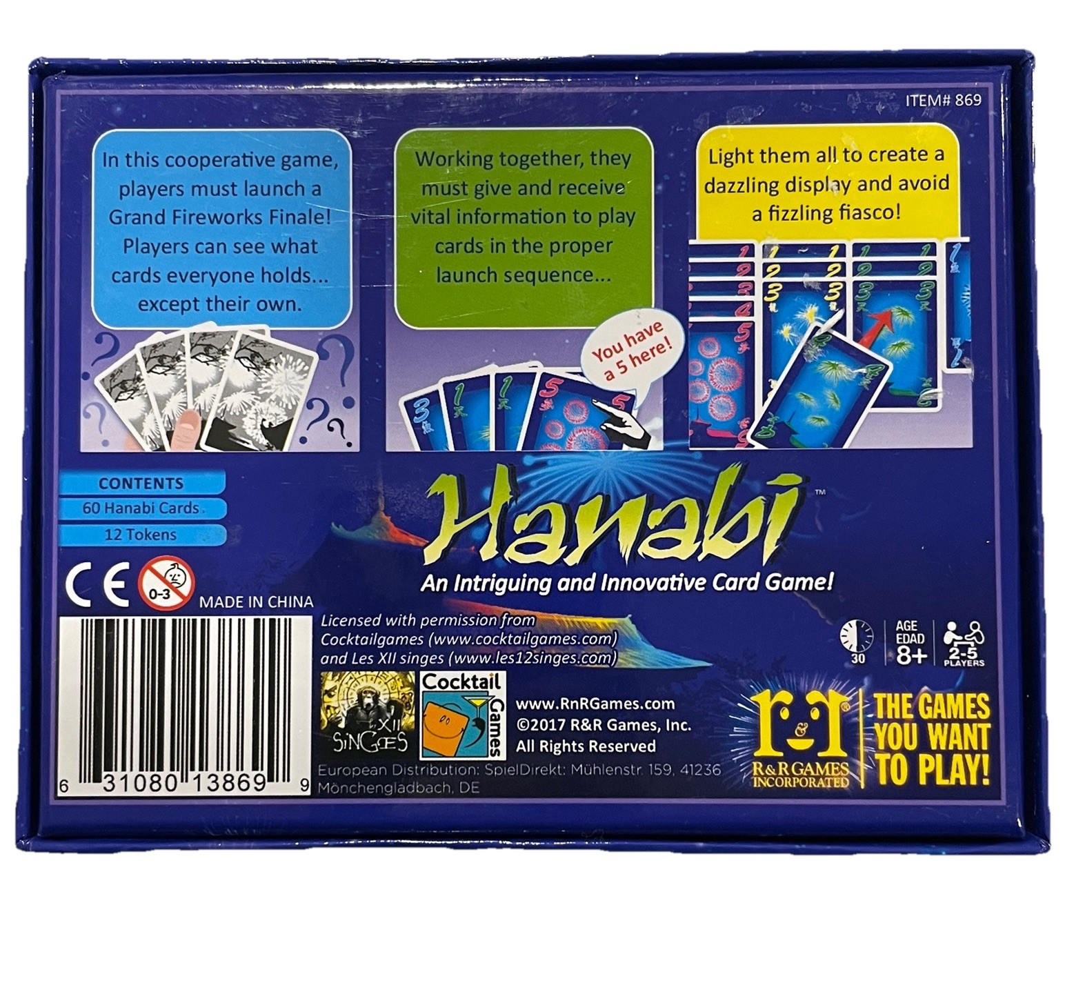 Hanabi Card Game R & R Games 8+ Antoine Bauza 2016 Multiplayer