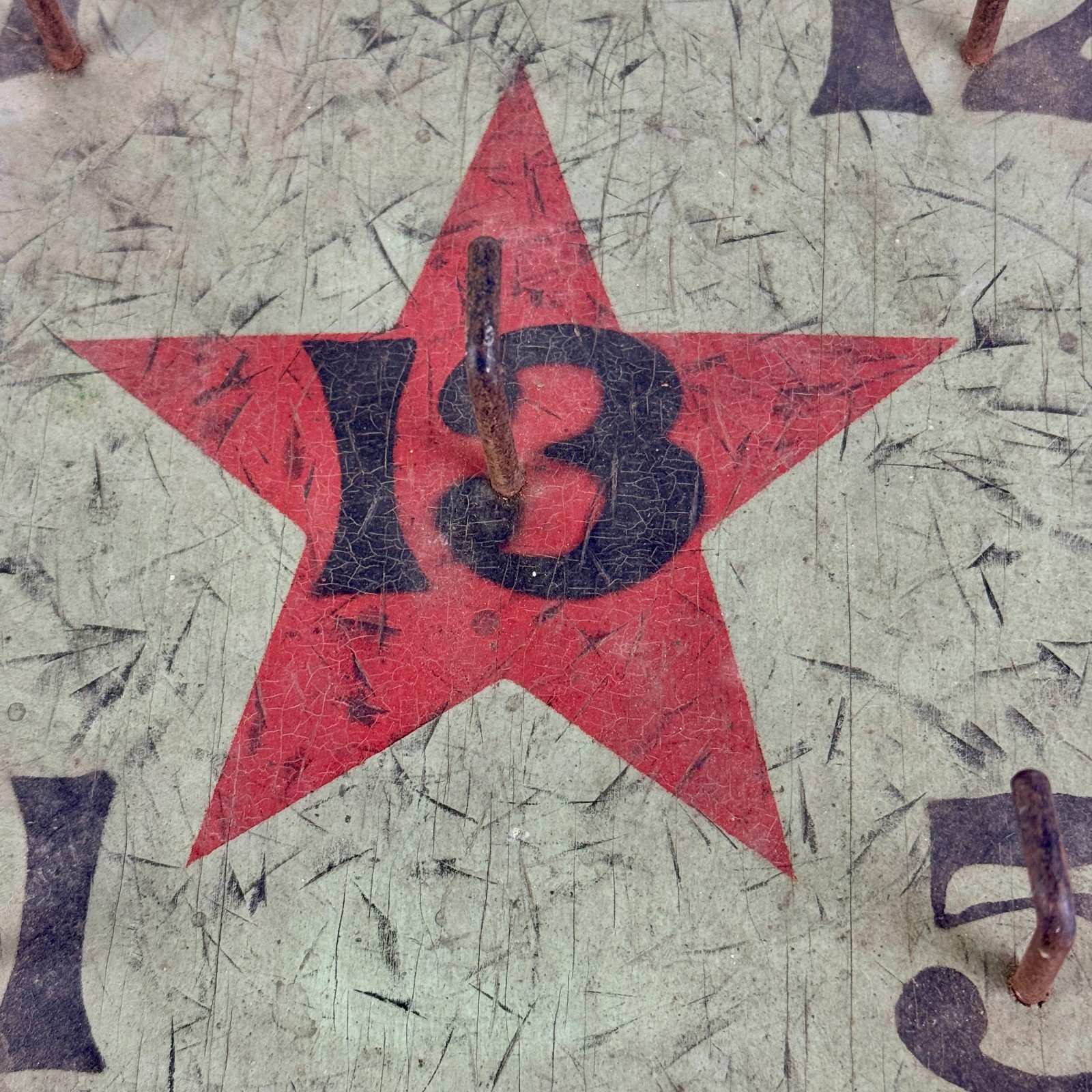 Vintage Mid 20th Century Round Ring Toss Game Board With Red Star