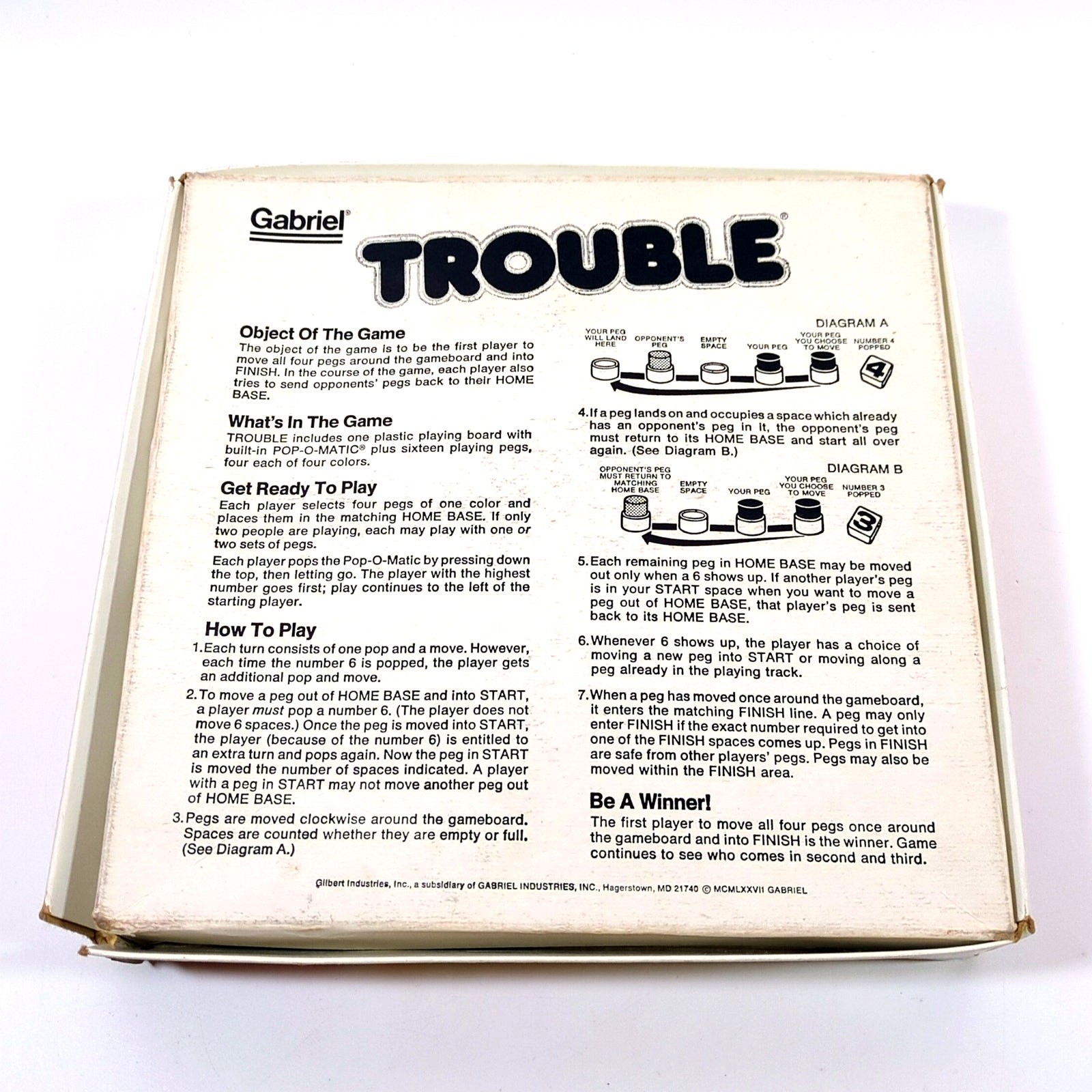 Vintage 1977 Trouble Board Game – Gabriel Pop-O-Matic – COMPLETE – GOOD