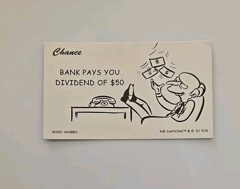 2001 Monopoly The Simpsons Bank Pays You Dividend Mr. Burns Chance Card Game