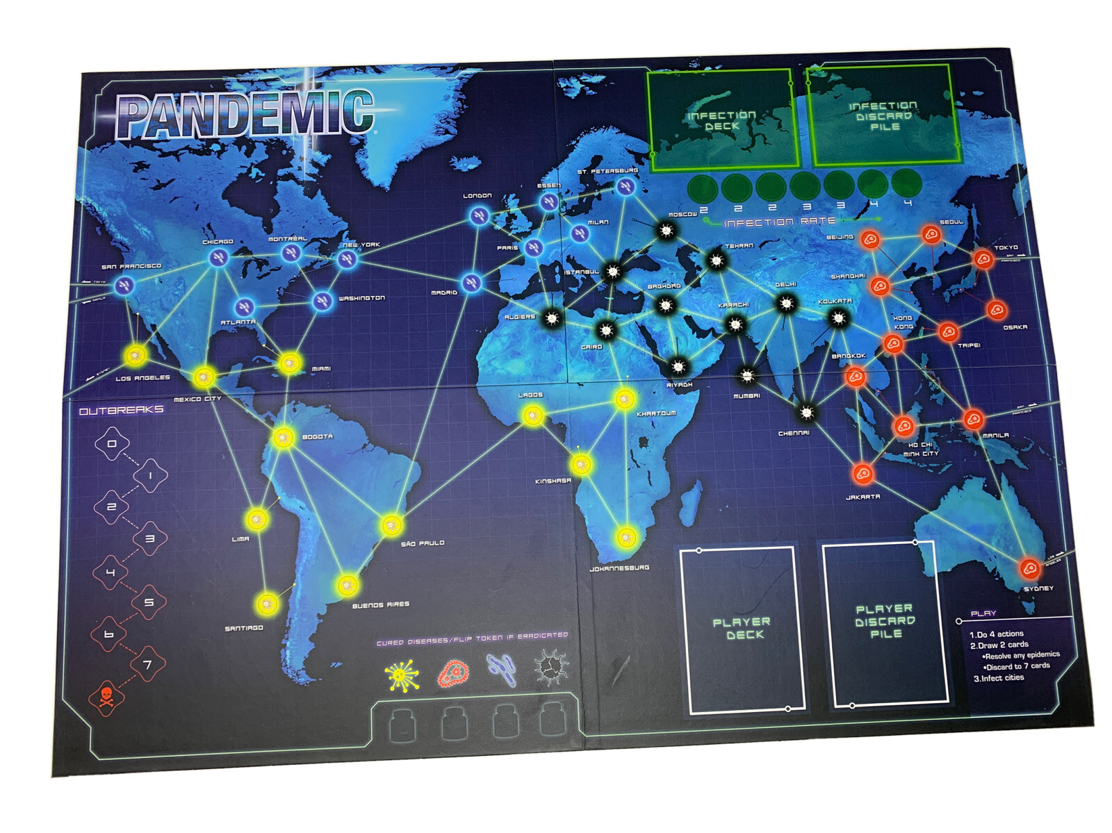 Z-Man Games Pandemic Cooperative Base Board Game 2 To 4 Players Complete EUC