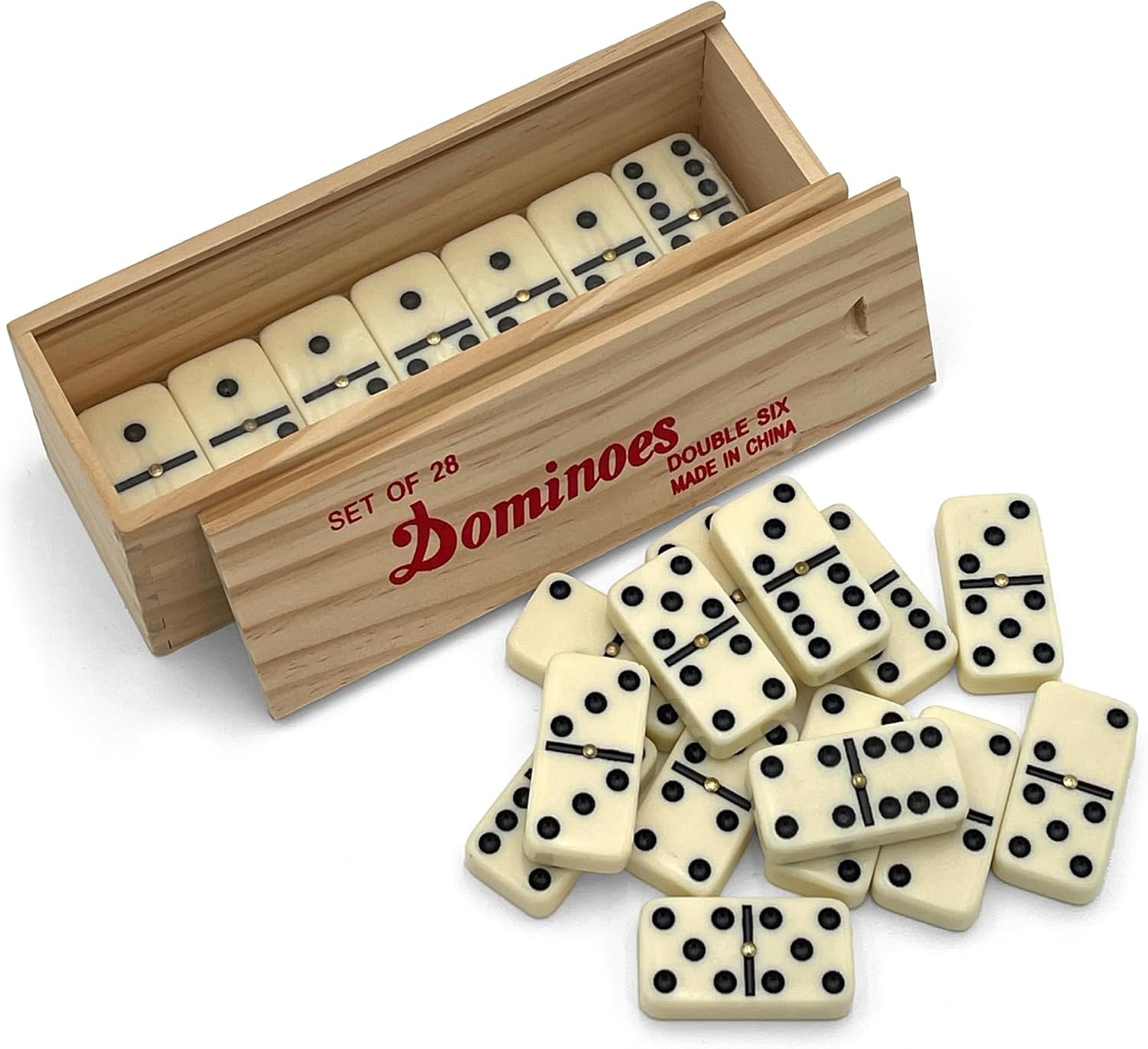 Double 6 Jumbo Size Faux Tiles with Spinner in Wooden Box – Cream