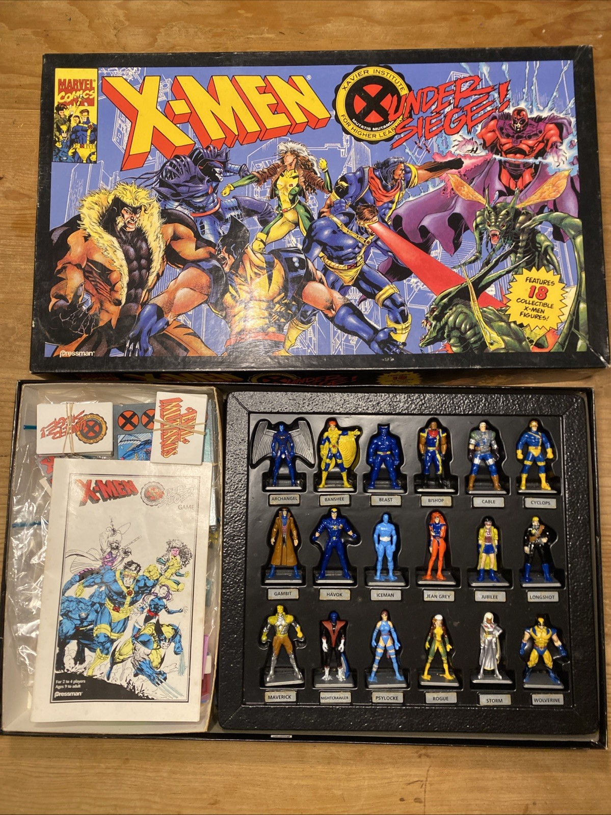 Vintage 1994 X-Men Under Siege Board Game COMPLETE Pressman Marvel w/ 18 Figures