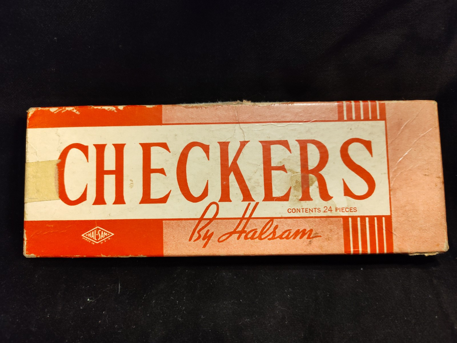 Vintage Halsam Checkers with Original Box Magenta Black 1940s