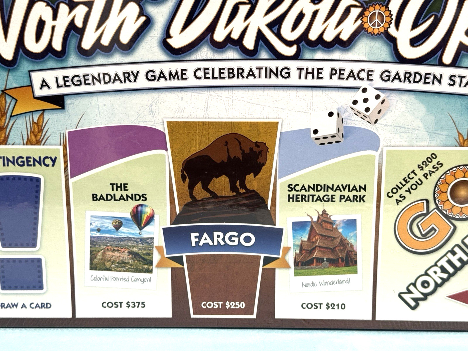 North Dakota-Opoly Monopoly style board Game Celebrating Peace Garden State NEW
