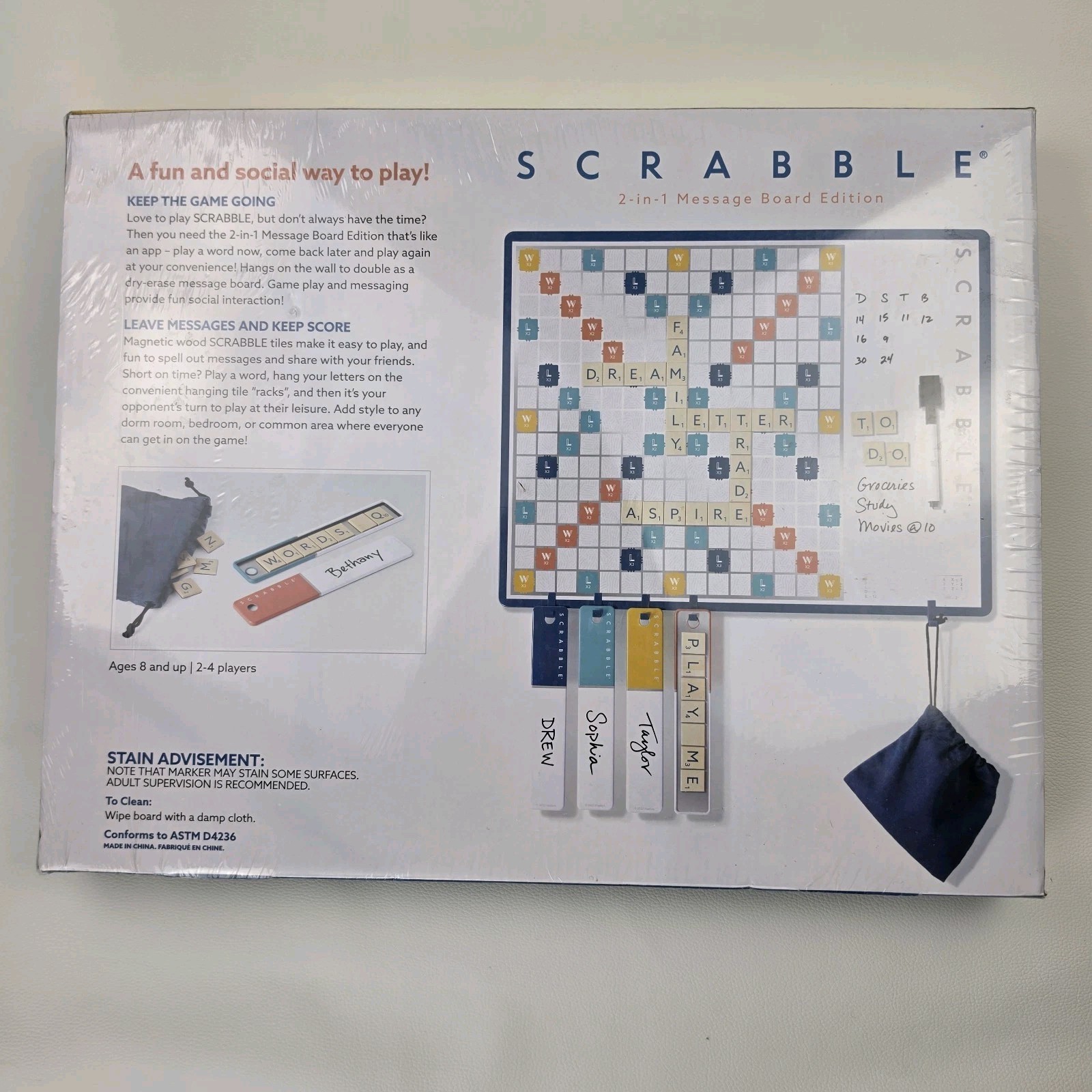 Scrabble 2-in-1 Message Board Edition Magnetic Wood Tiles NEW Sealed Hasbro