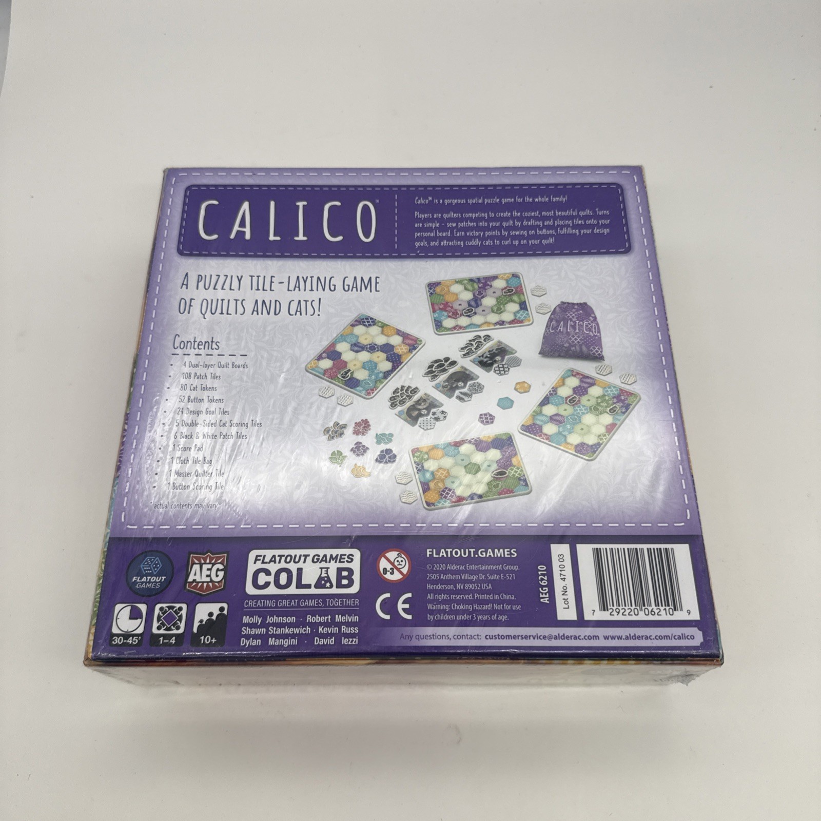 Calico Board Game Tile Puzzle Kevin Russ Cats Quilting Theme AEG Flatout NEW