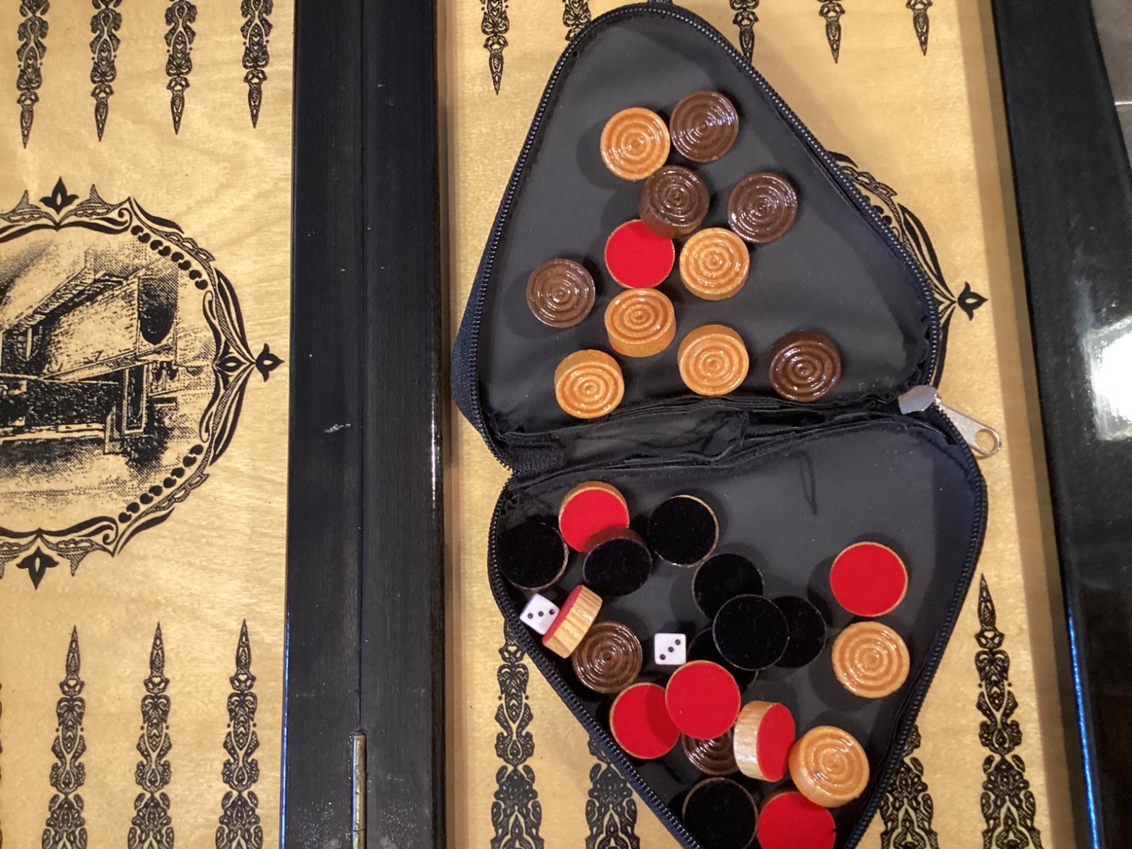 Vintage, handmade wooden Backgammon Set features maiden Tower in Baku Azerbaijan