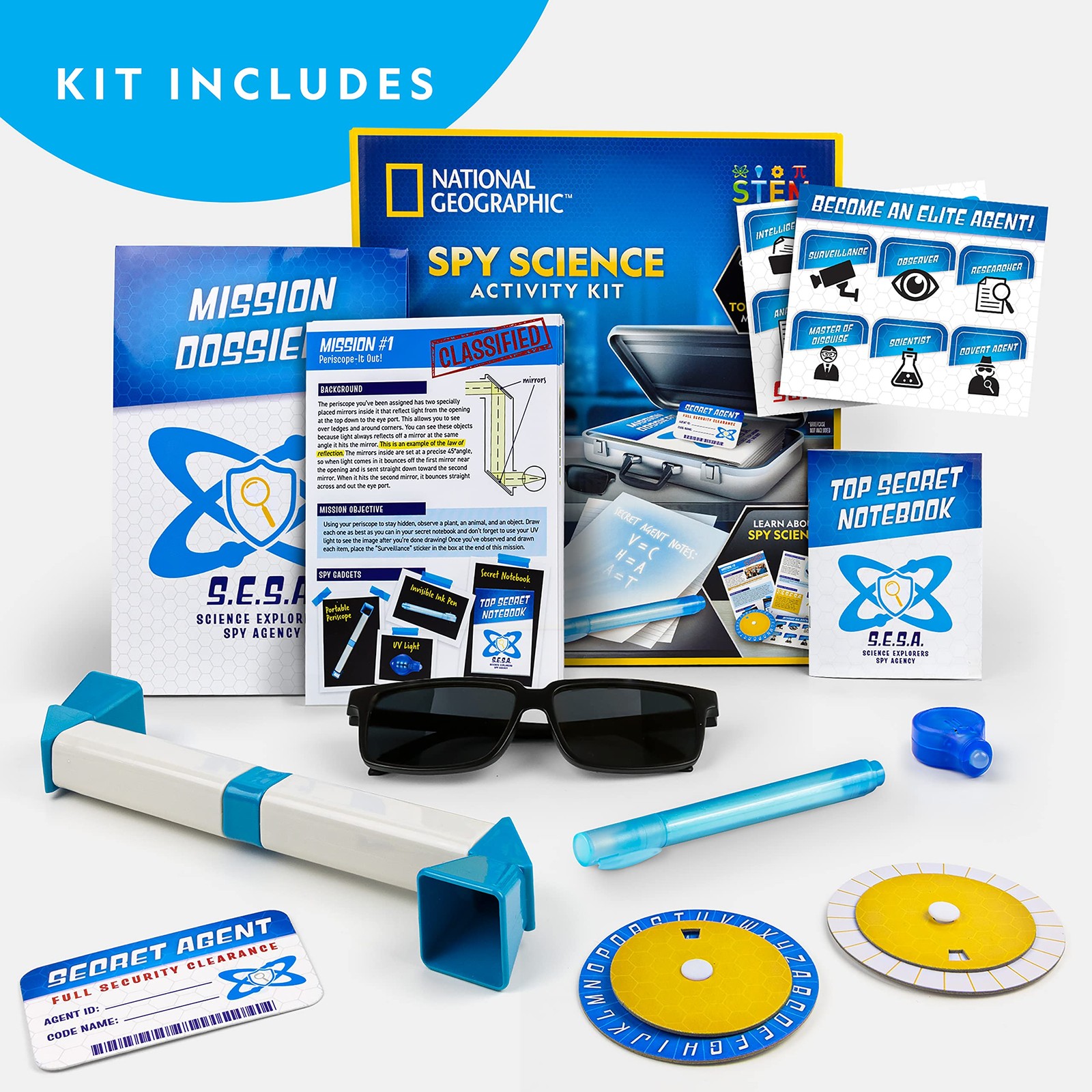 NATIONAL GEOGRAPHIC Spy Science Kit – Kids Spy Activity Set, Complete 10 Secr…