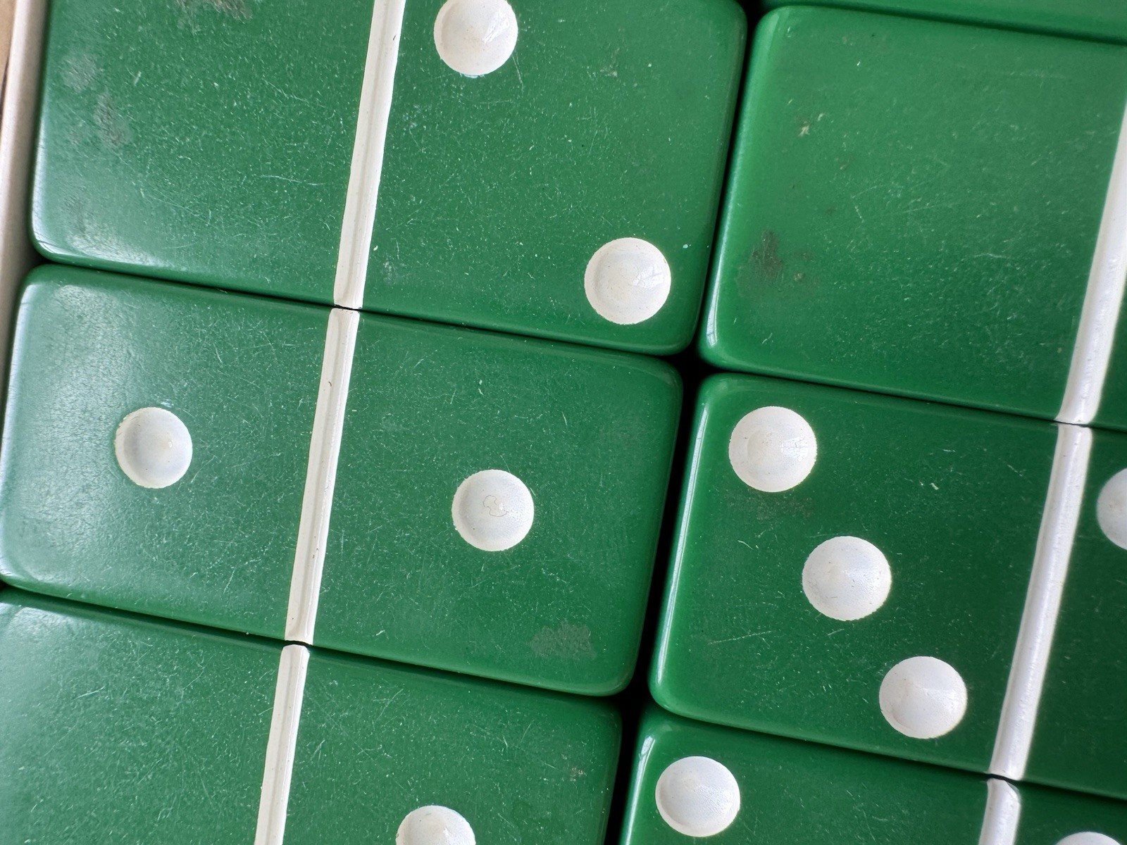 Vintage Puremco Marblelike Dominoes #616 Kelly Green Standard Domino Set In Box