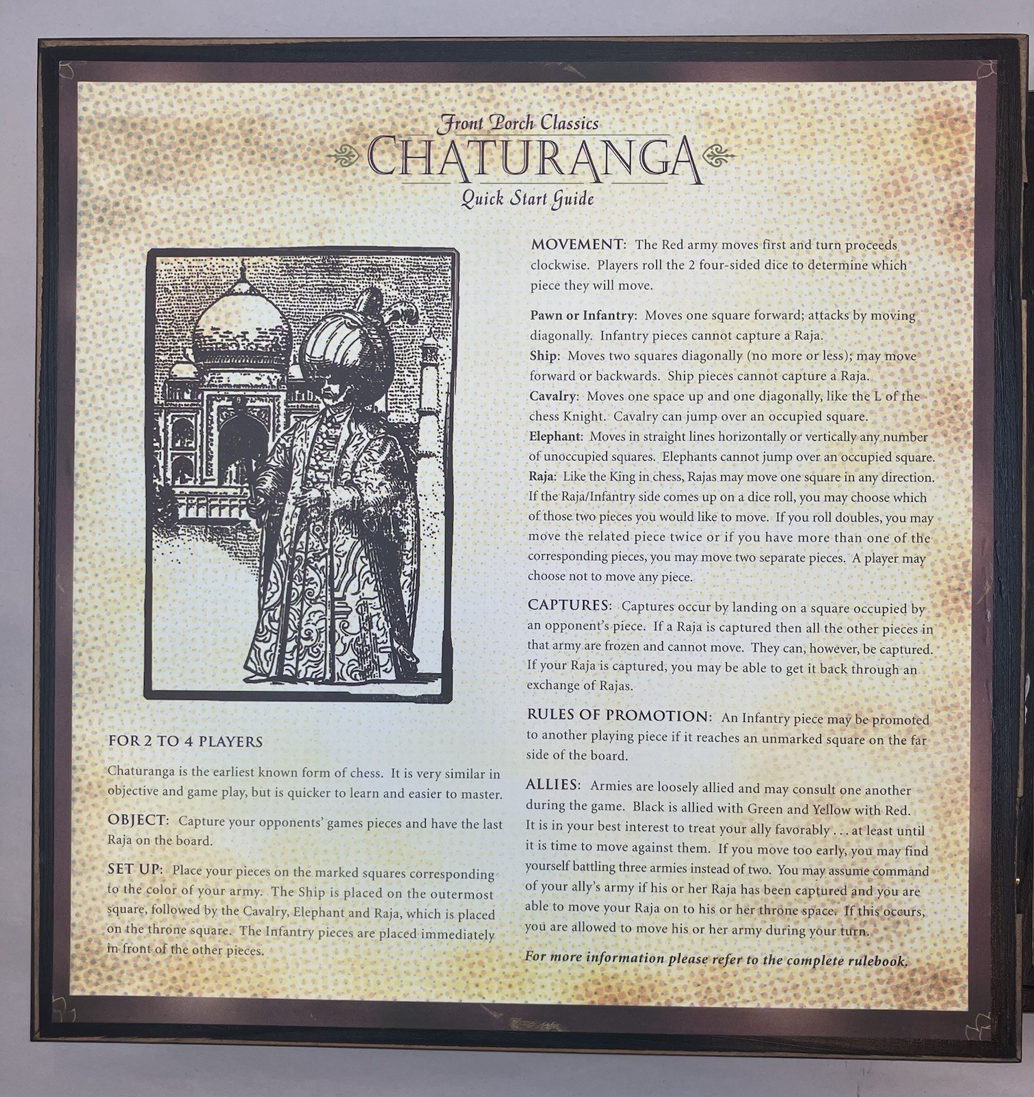 Chaturanga Classic Board Game From India Front Porch Classic Complete *Read*