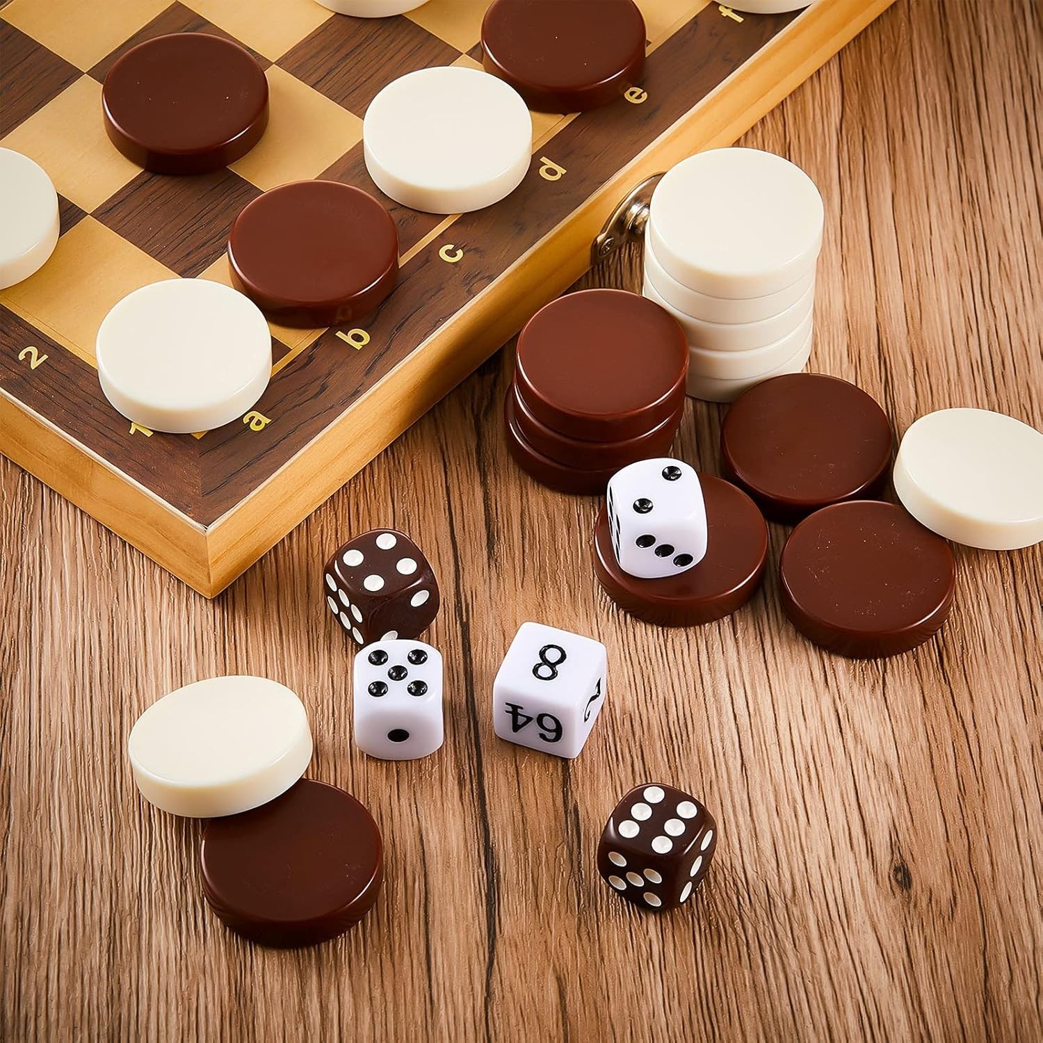30 Pcs Backgammon Checkers Set – 1.25 Inch Durable Game Chips with 5 Dice