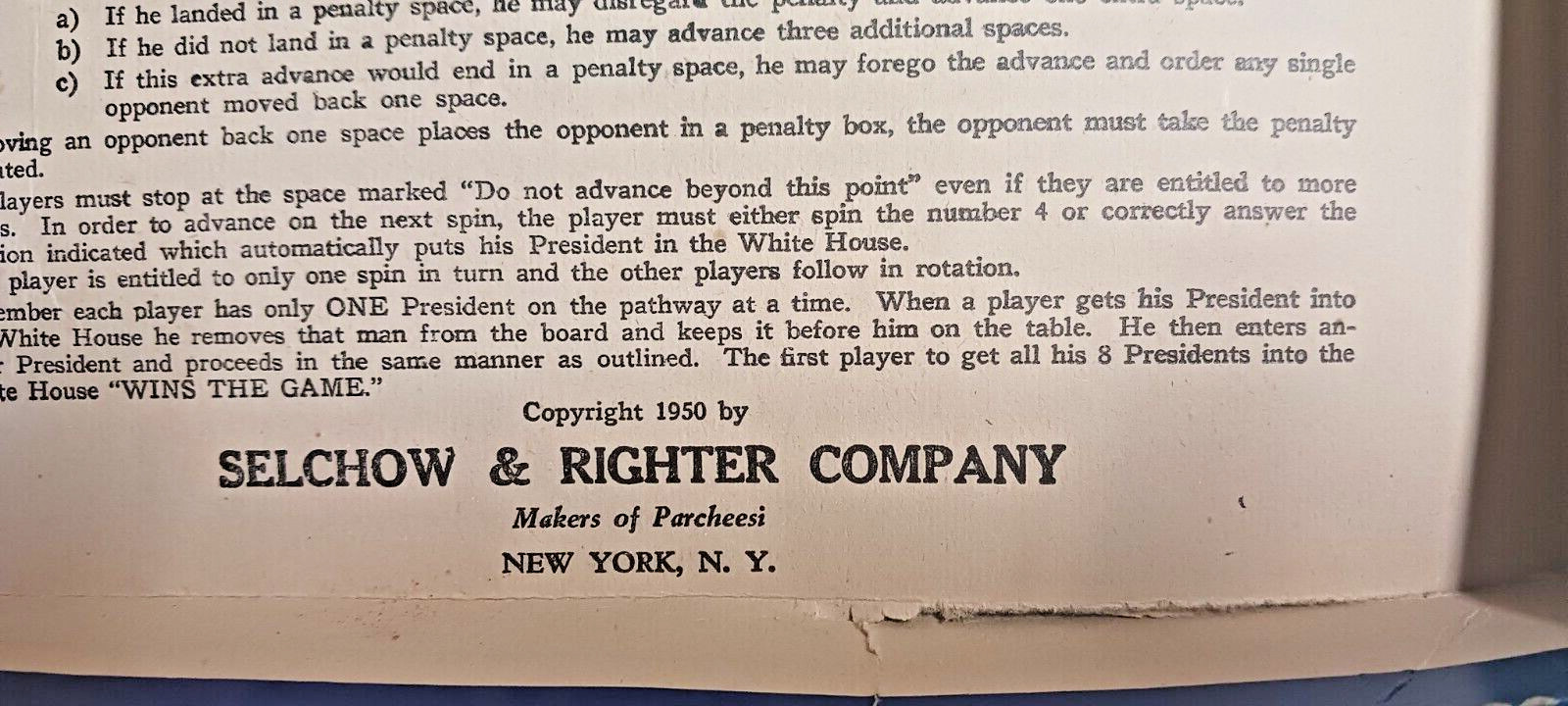 1950 SELCHOW & RIGHTER Co. NEW YORK NY MEET THE PRESIDENTS Quiz Game Complete