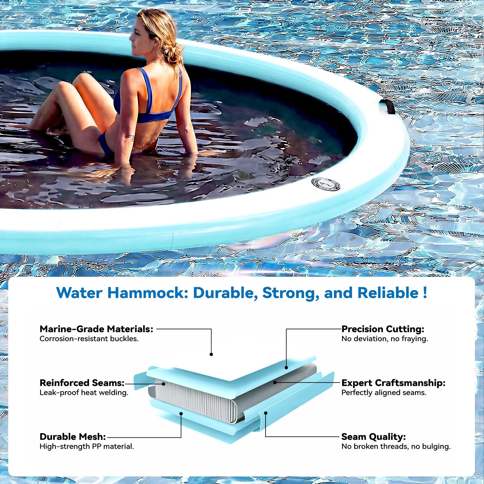 Inflatable Floating Dock 10 Round 4in Woven Fabric Pool Lake Ocean 1-2 2-8 Ring