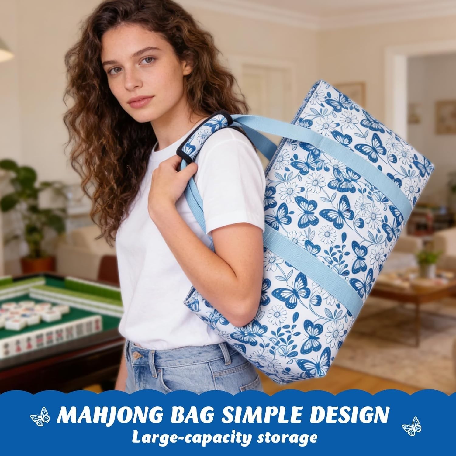 Mahjong Tile Bag, Mahjong Tote Bag Set-Duty Canvas Tote for American Tiles & …