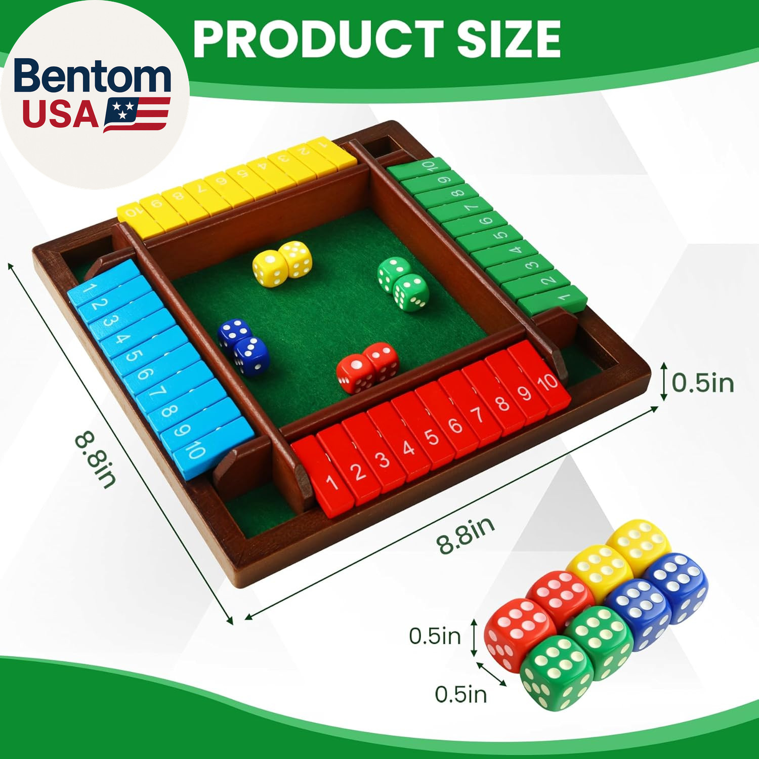 Shut the Box Dice Game for 2-4 Players, Wooden Board Tabletop Math and Strategy