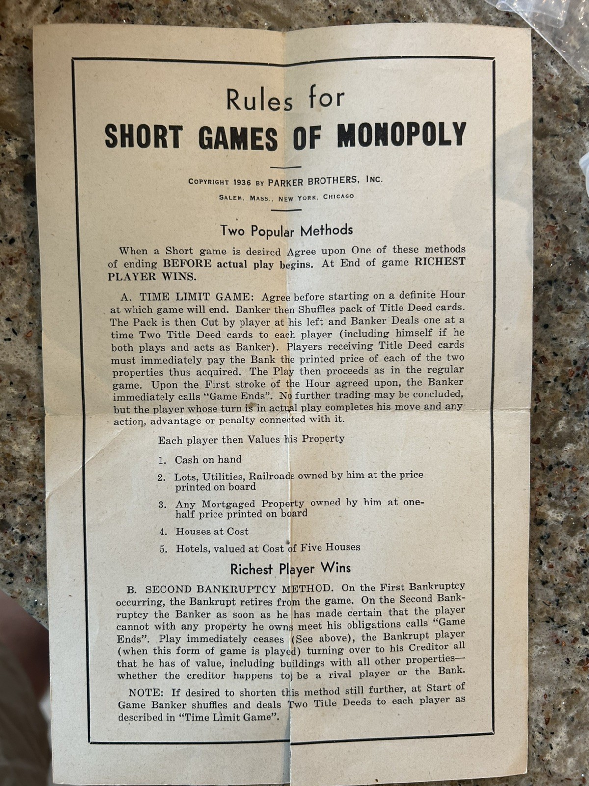 Early MONOPOLY Game-Parker Brothers-“Trade Mark” Black Box-Old Style $$-