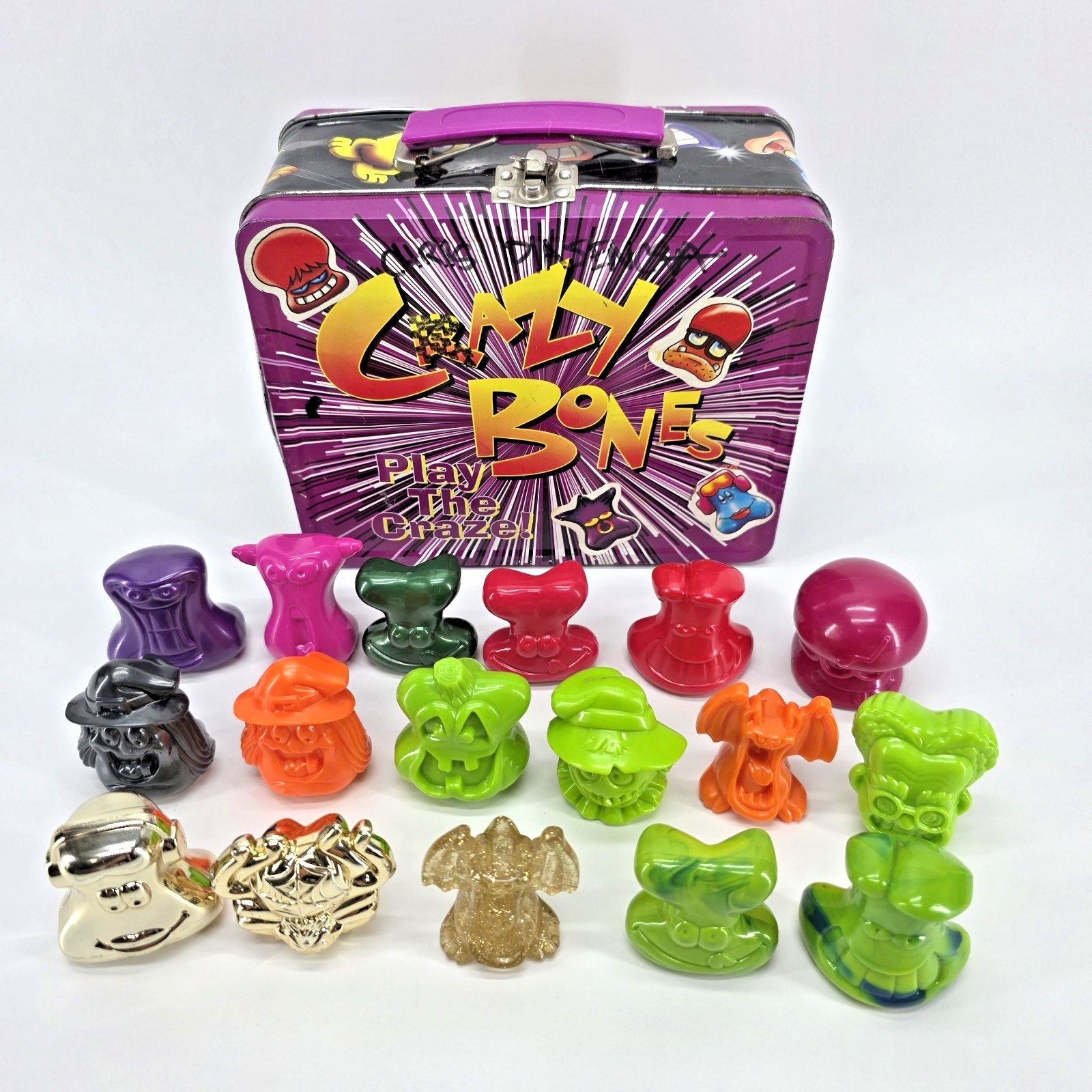 Vintage 2000 Mcdonald’s Gogos Crazy Bones Lot Gold Glitter Halloween Lunch Tin