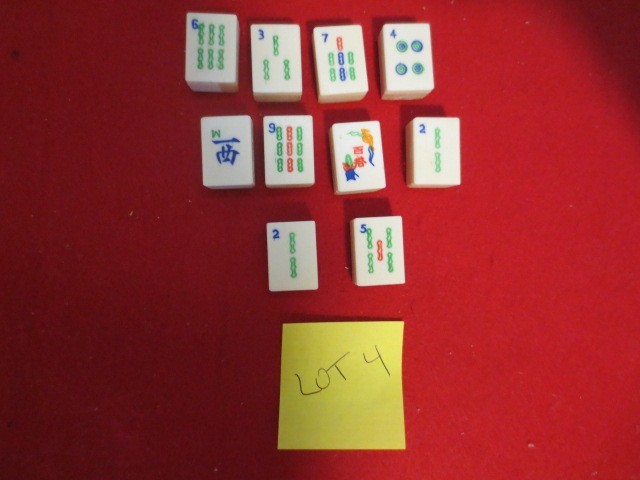 Lot 4: 10 assorted Mah Jongg Tiles – Plastic on Bamboo – Crafts/Replacements