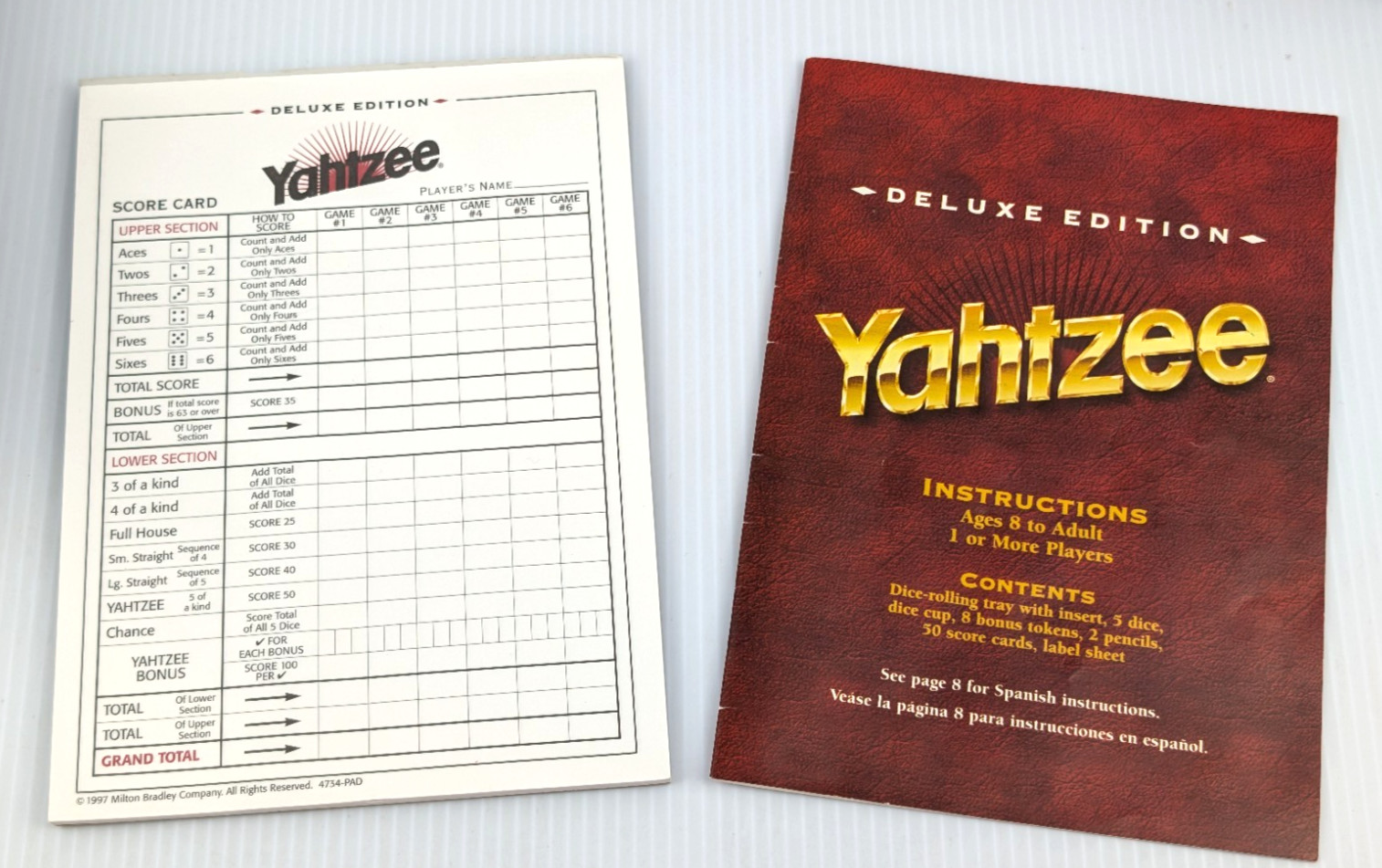Vintage 1997 Yahtzee Deluxe Edition Gold Die 100% COMPLETE