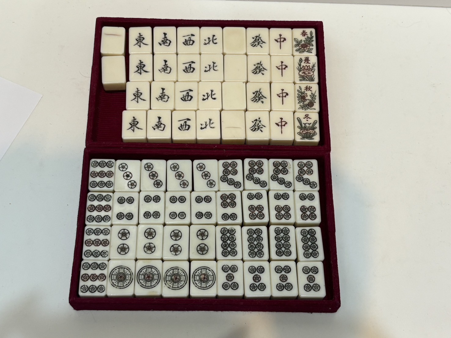 Vintage Japanese Mahjong Tile Set Bone Bamboo 24mm Travel Case Incomplete
