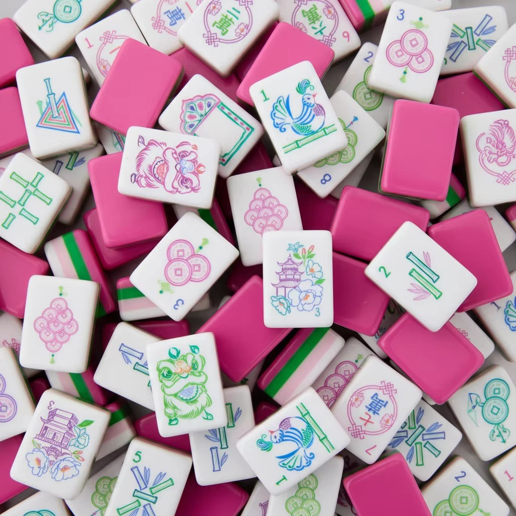 160 American Mahjong Tiles 4-Layer Acrylic Cute Pink Theme Engraved Set