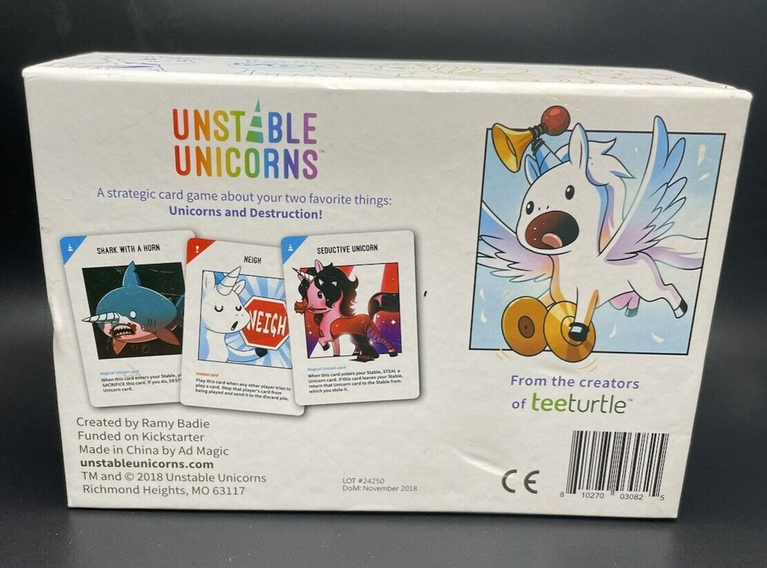 Unstable Unicorns Original Kickstarter 1st Edition Card Game 2018 14 and up.