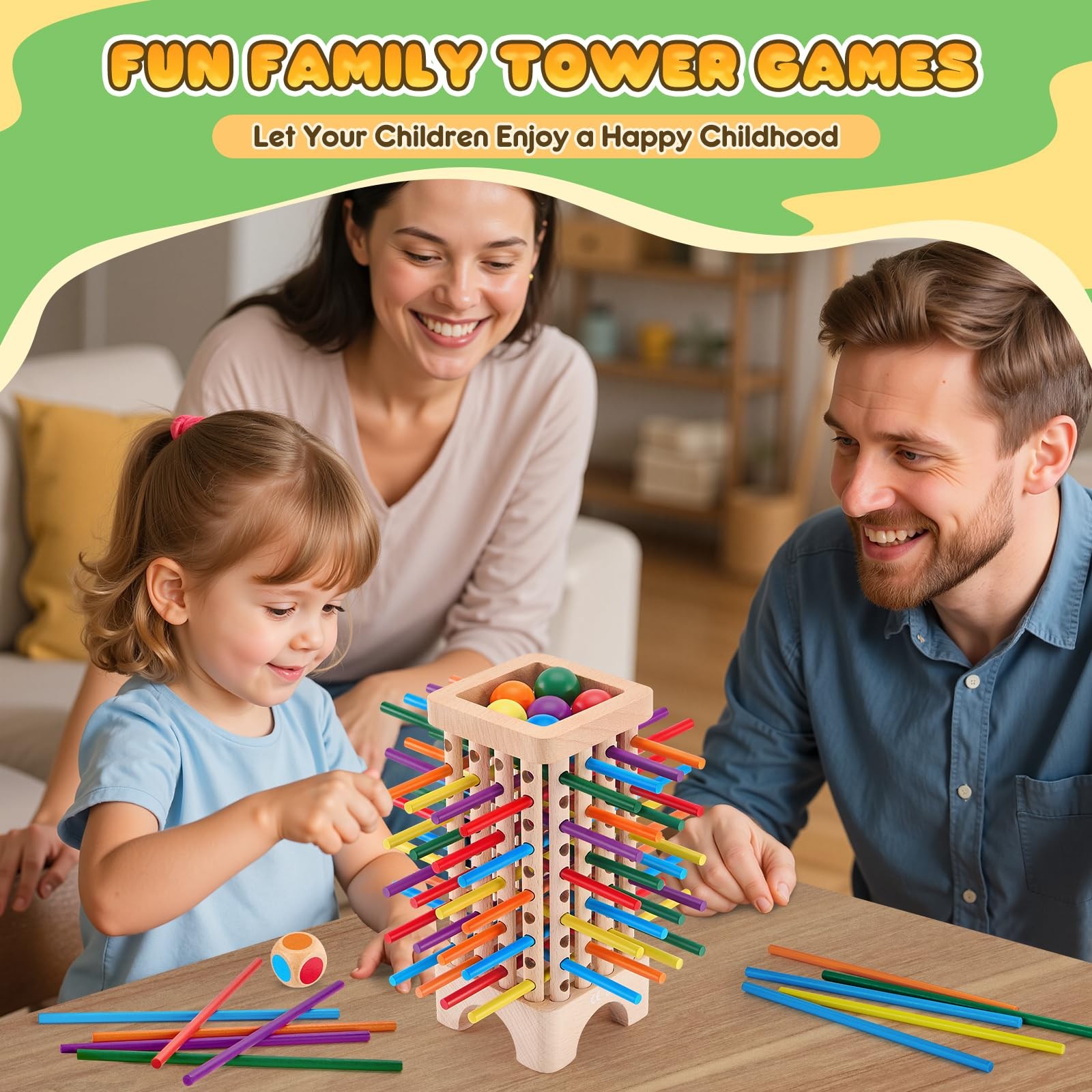 Montessori Game Wooden Board Games, 42 Colorful Sticks Dice Game Math Learnin…