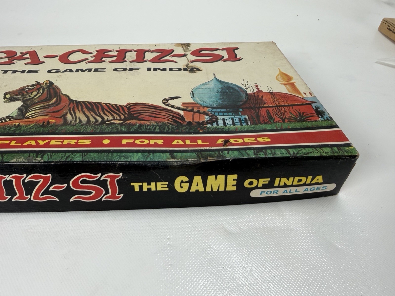 PACHISI Board Game Tiger Cover Classic Game of India Vtg PARCHEESI Complete