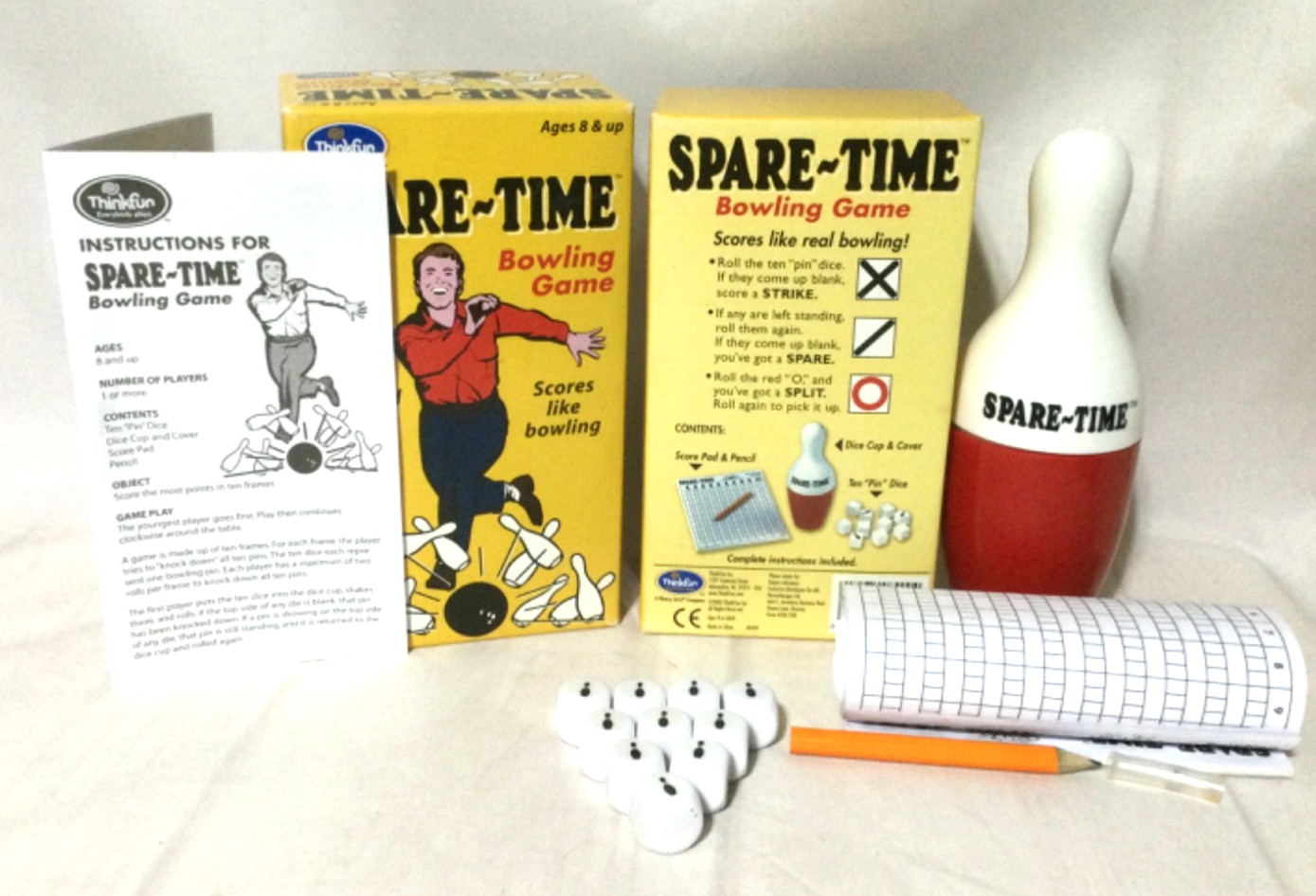 2003 SPARE-TIME BOWLING DICE GAME IN BOX- 100% COMPLETE- By THINKFUN, INC