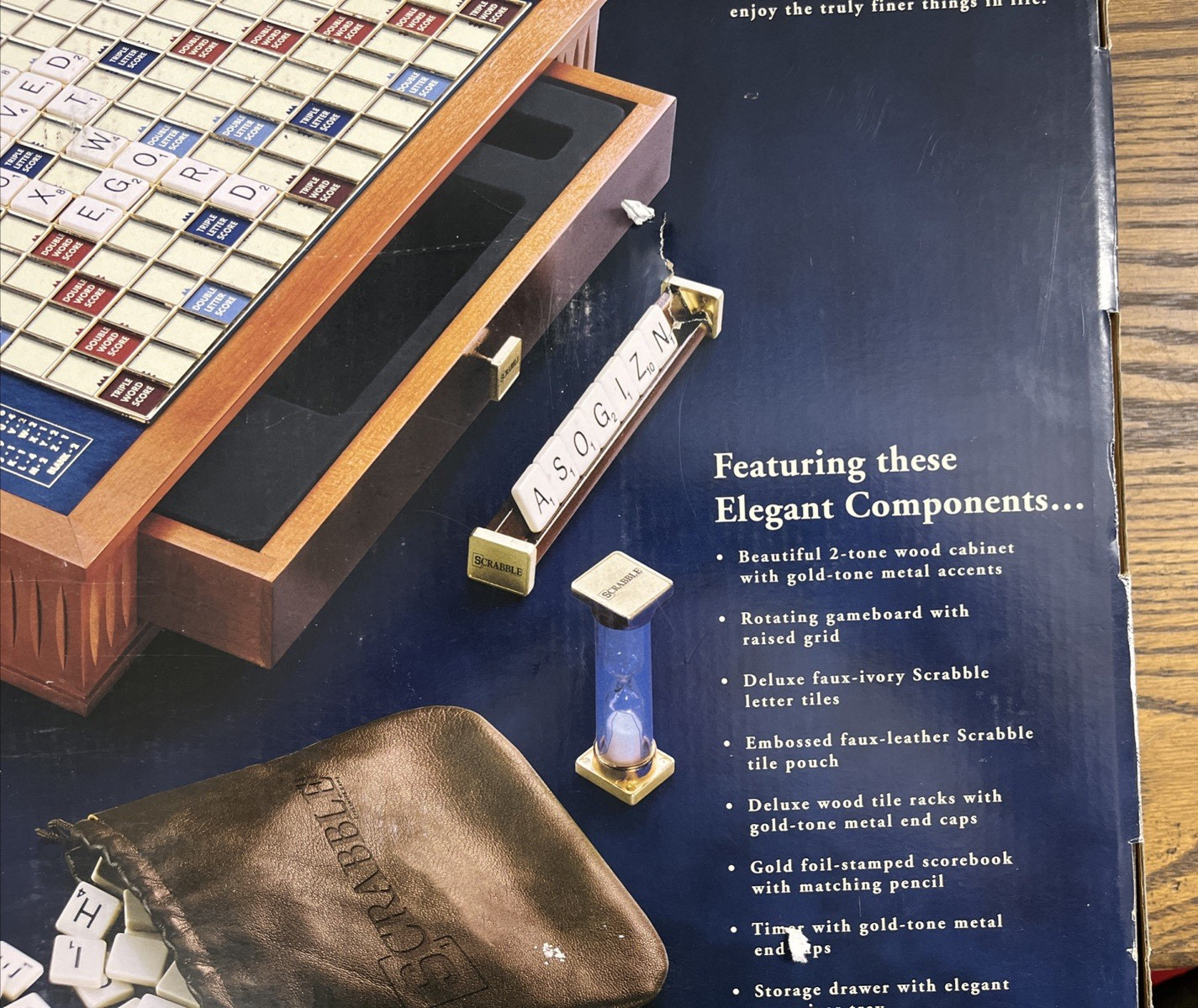 New Scrabble Luxury Edition with Wood Cabinet and Rotating Turntable Game Board