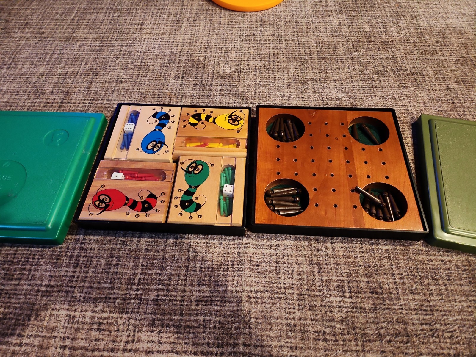 Lot Of 2 Space Bug, Solitaire Peg Game 1959 Drueke & Sons Wooden Board