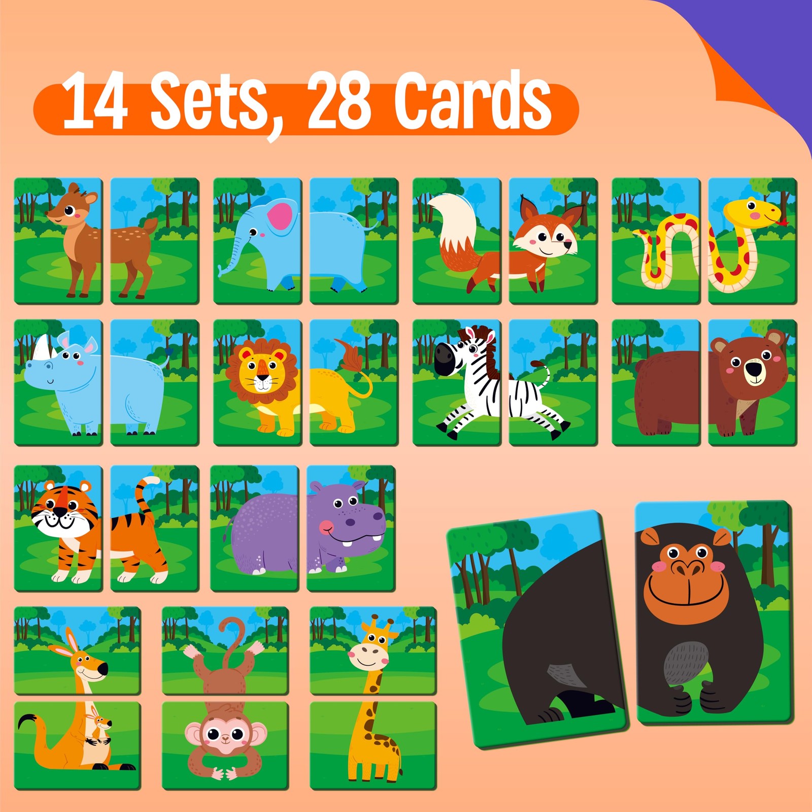 Jungle Animal Memory Game 28 Chunky Cards for 1-5 Players – Fun Educational Toy