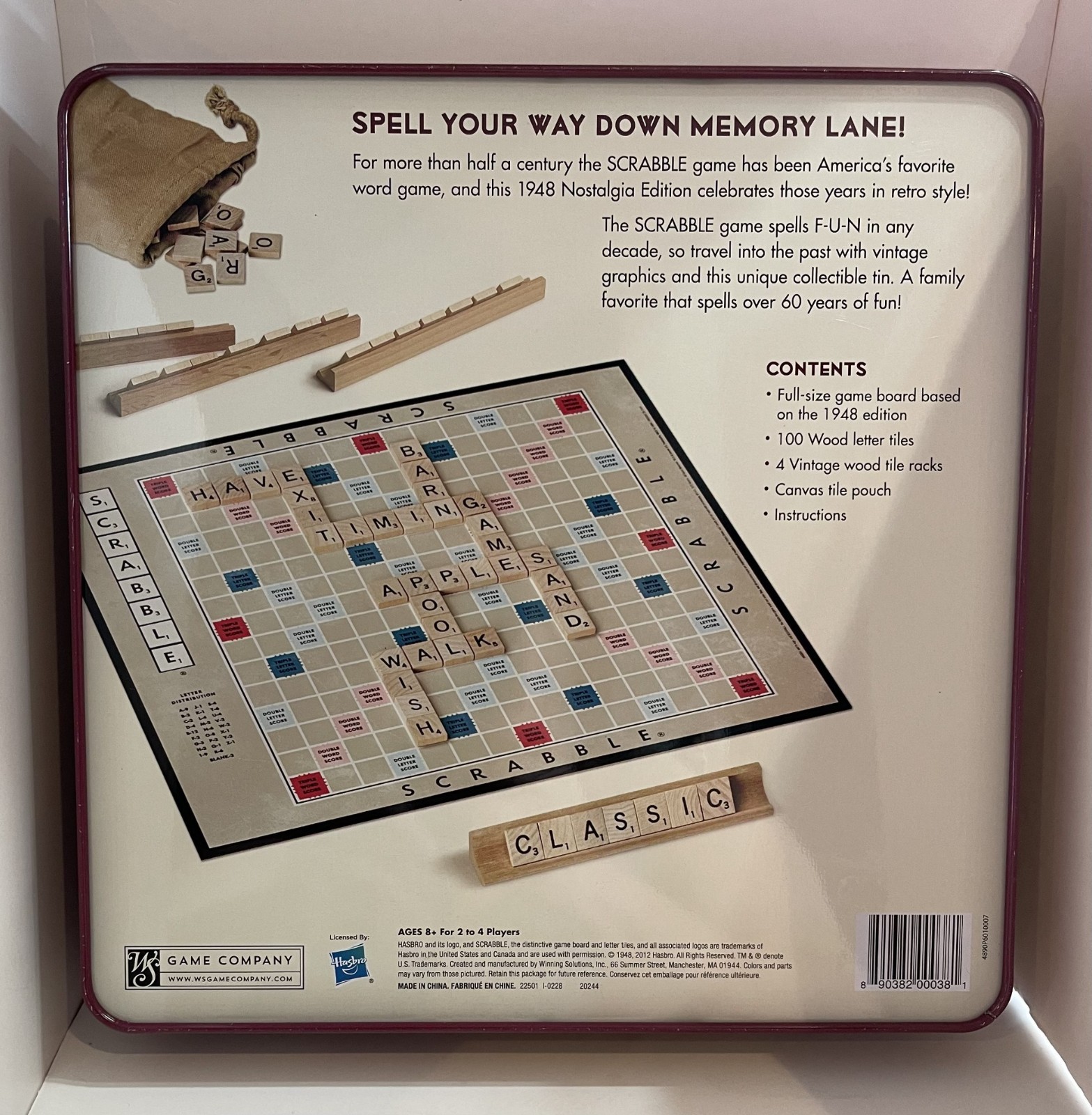 Scrabble Crossword Game Nostalgia Edition from Hasbro in Collector’s Tin EUC