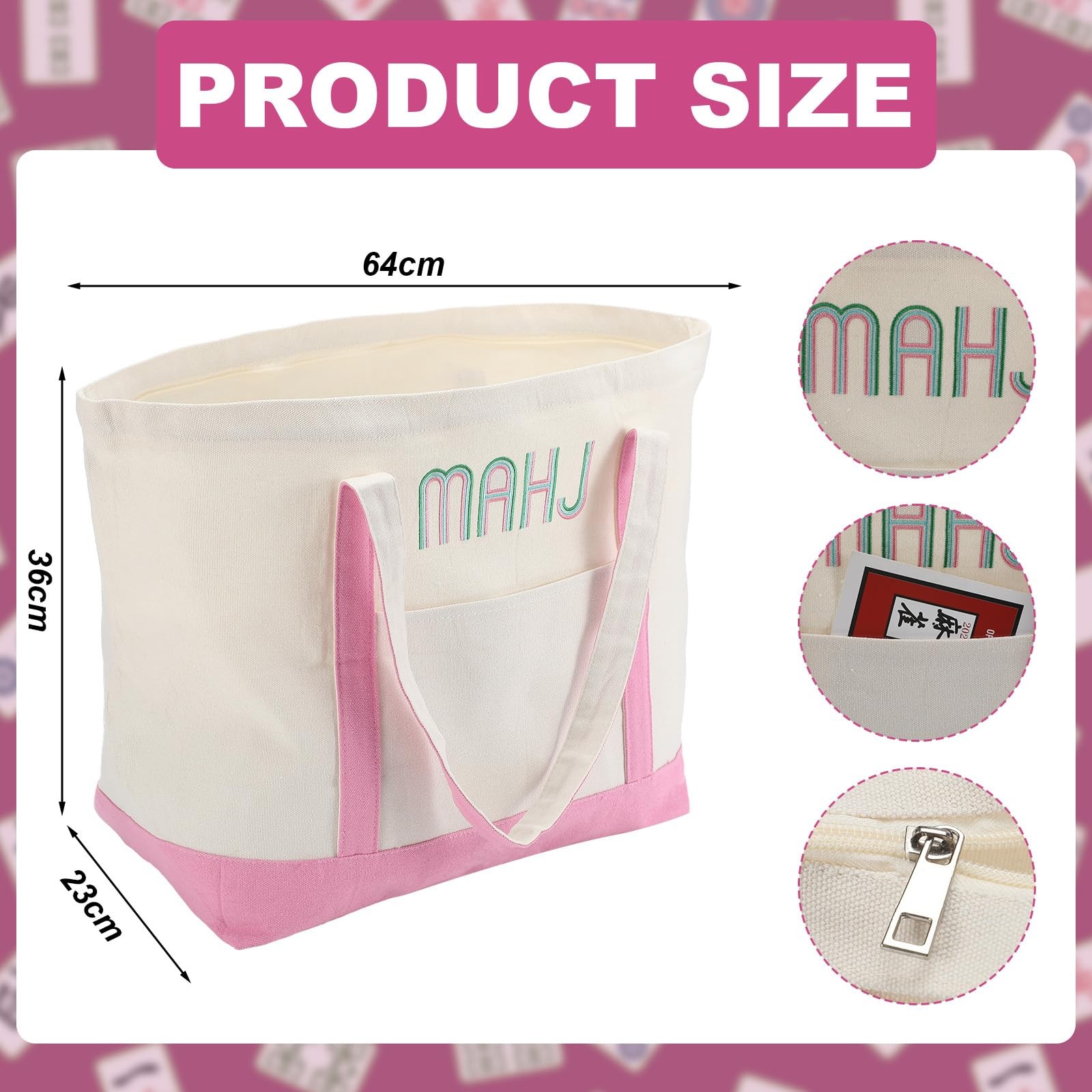 Sunnymove 3 Pcs Empty Mahjong Canvas Bag Gift Embroidered American Mahjong Set